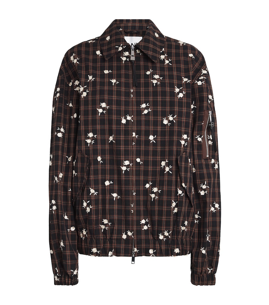GANNI Womens Check Printed Bomber Jacket Cappuccino Image 1
