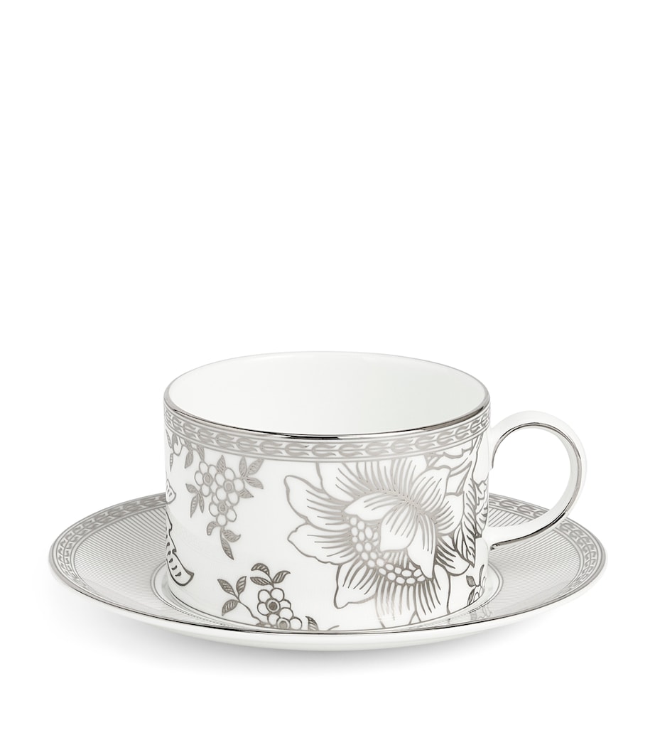 Bone China Silver Tonquin Teacup and Saucer SILVER Image 1