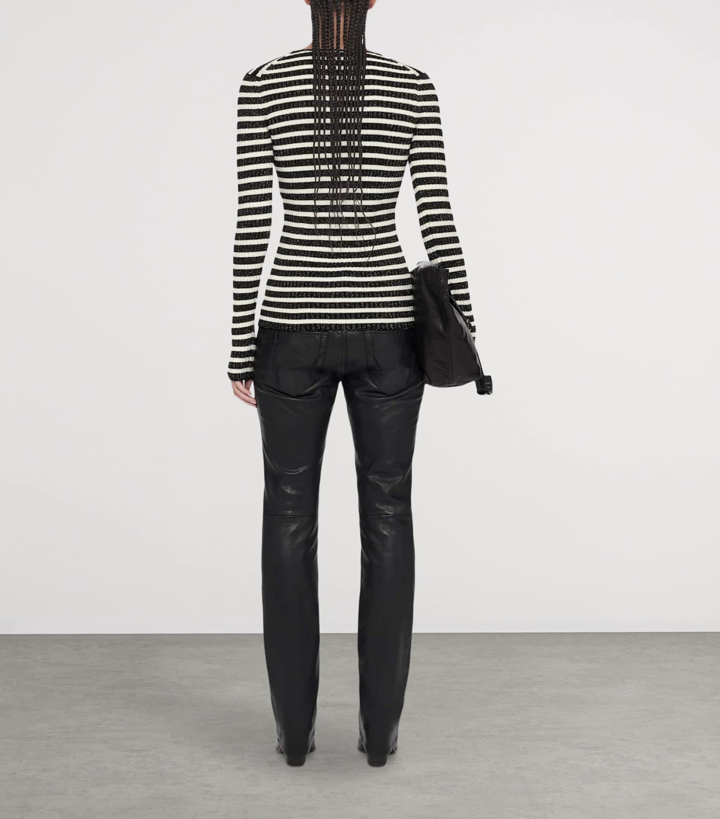AllSaints Womens Wool-Blend Stripe Kay Sweater Black/chalk White Image 5