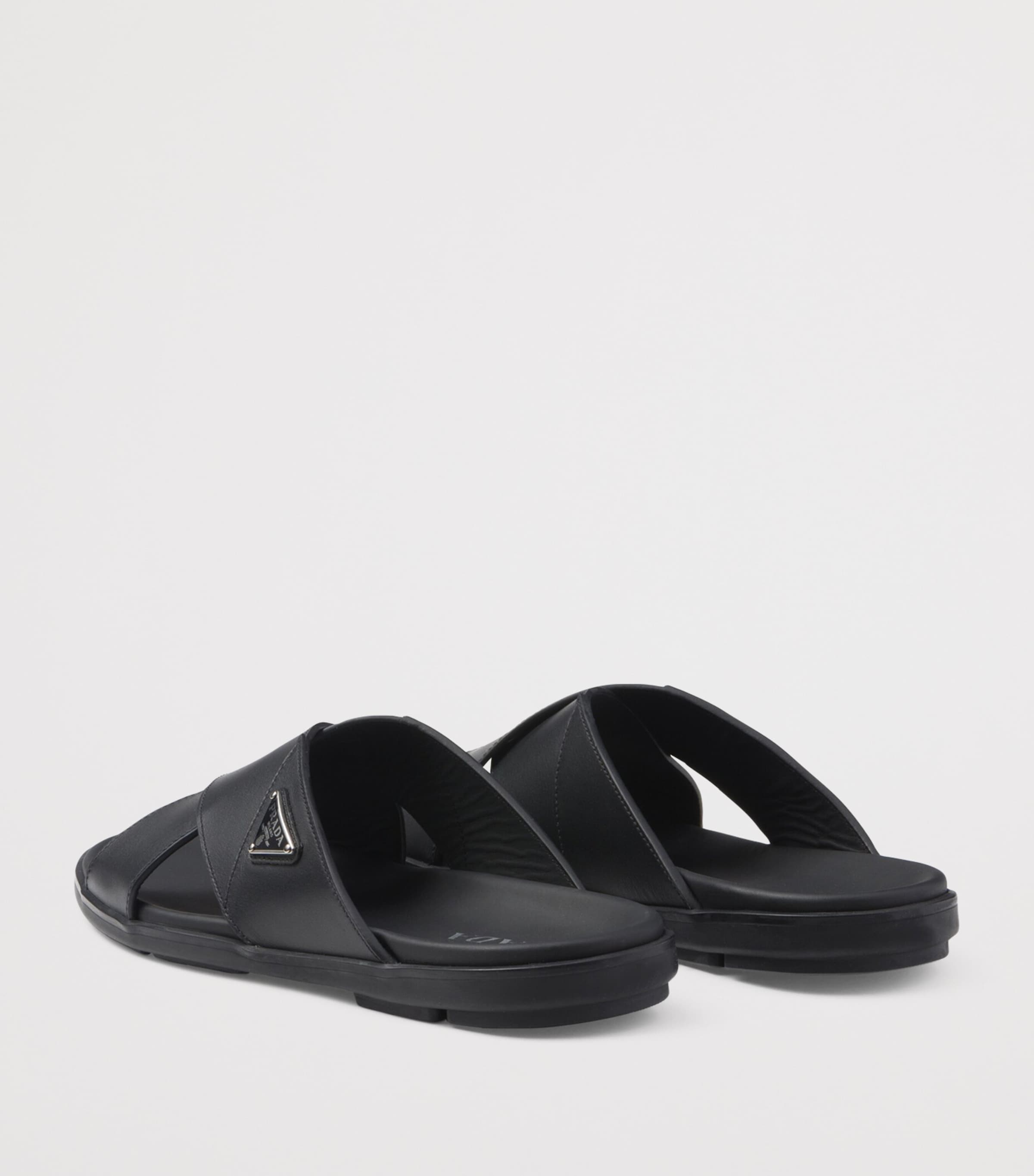 Prada Leather Crisscross Logo Slides Image 5