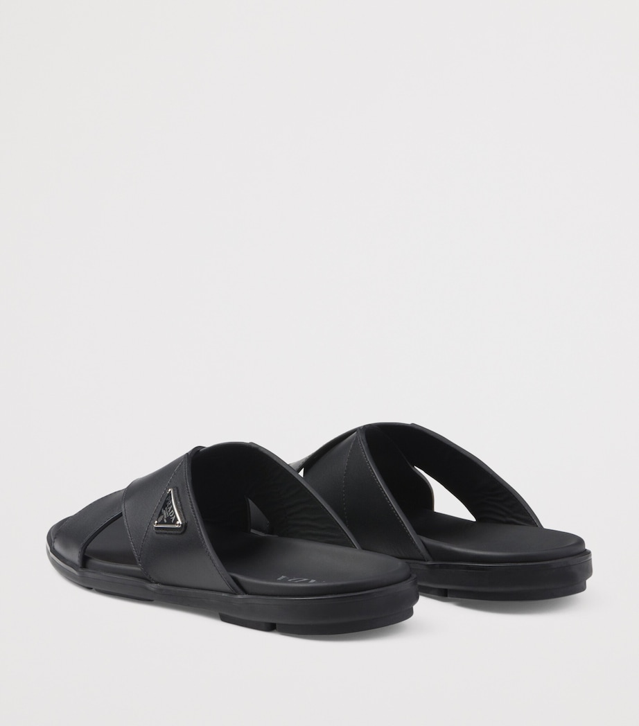 Prada Leather Crisscross Logo Slides Image 5