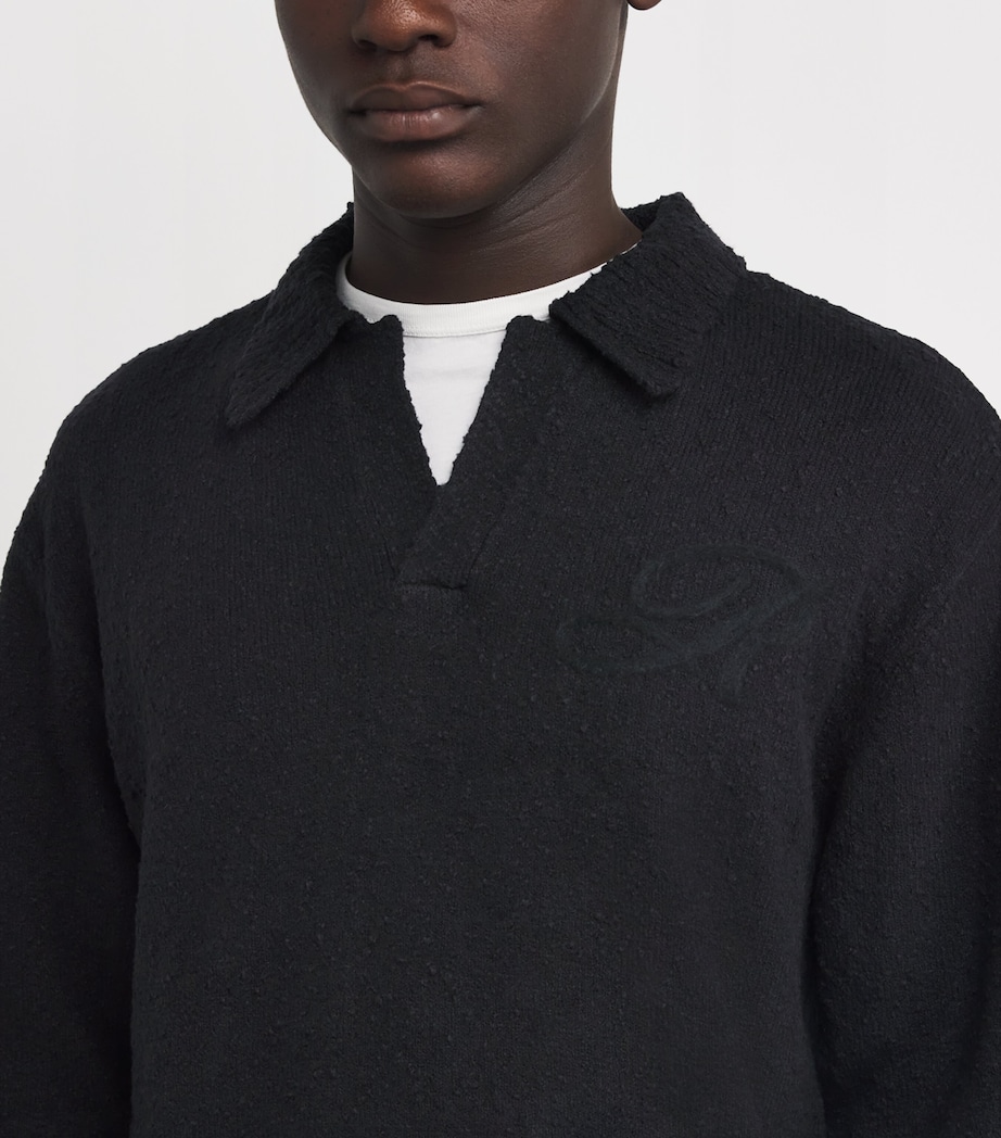 Cotton-Blend Open-Collar Polo Sweater JET BLACK Image 6