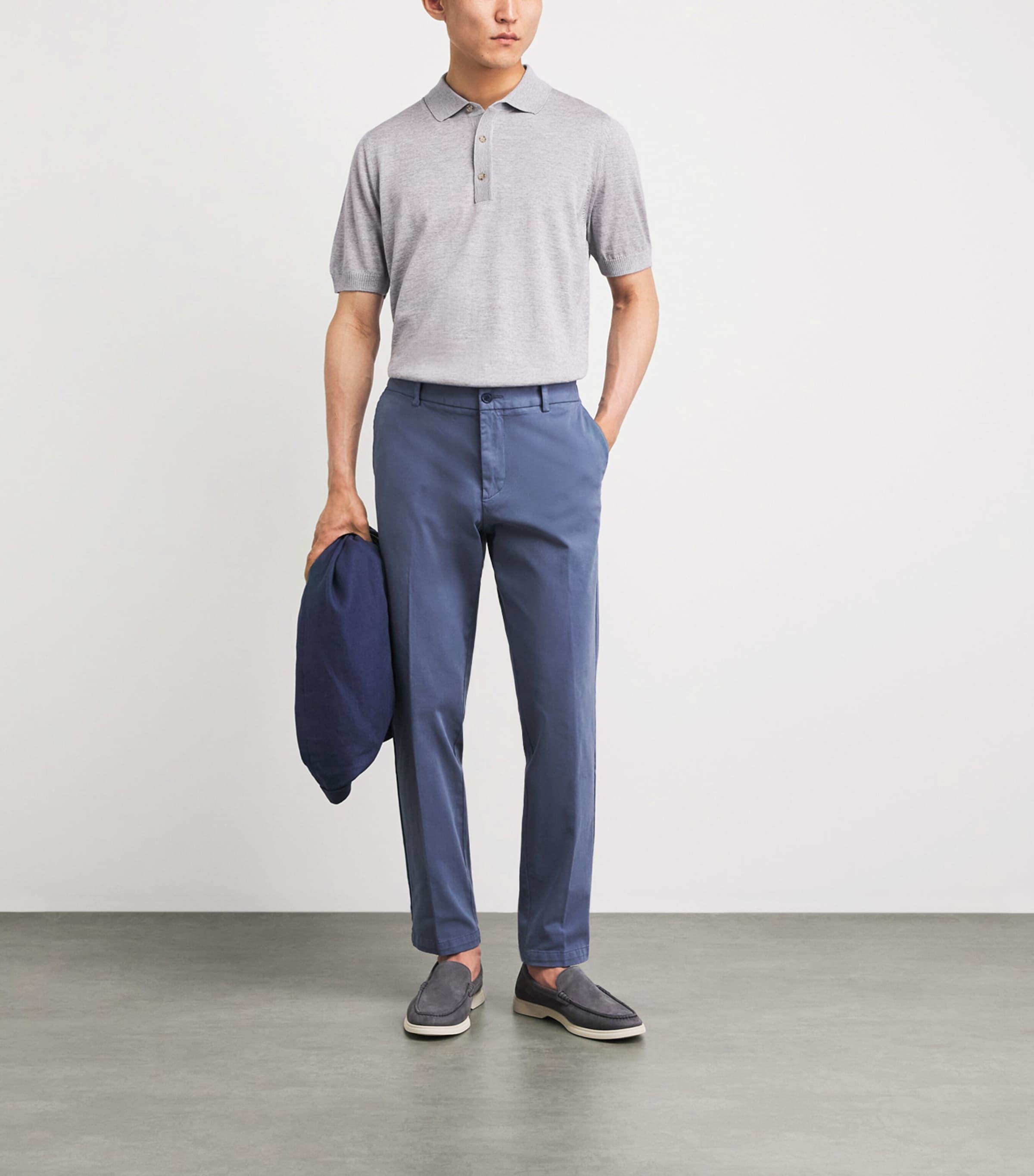 BOSS Mens Virgin Wool Polo Shirt Open Grey Image 2