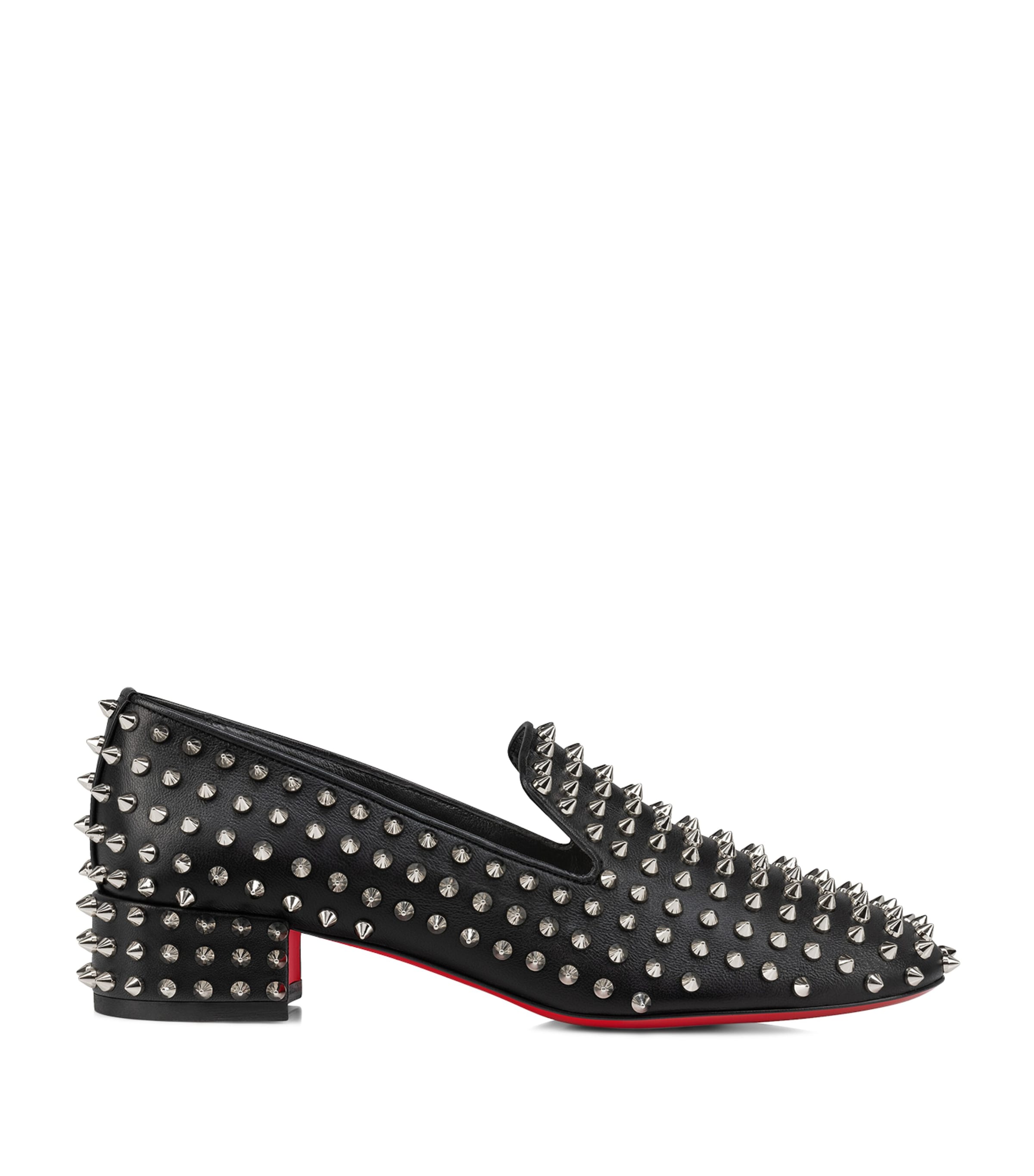 Shop Christian Louboutin Spikeasy Leather Loafers 30 In Black