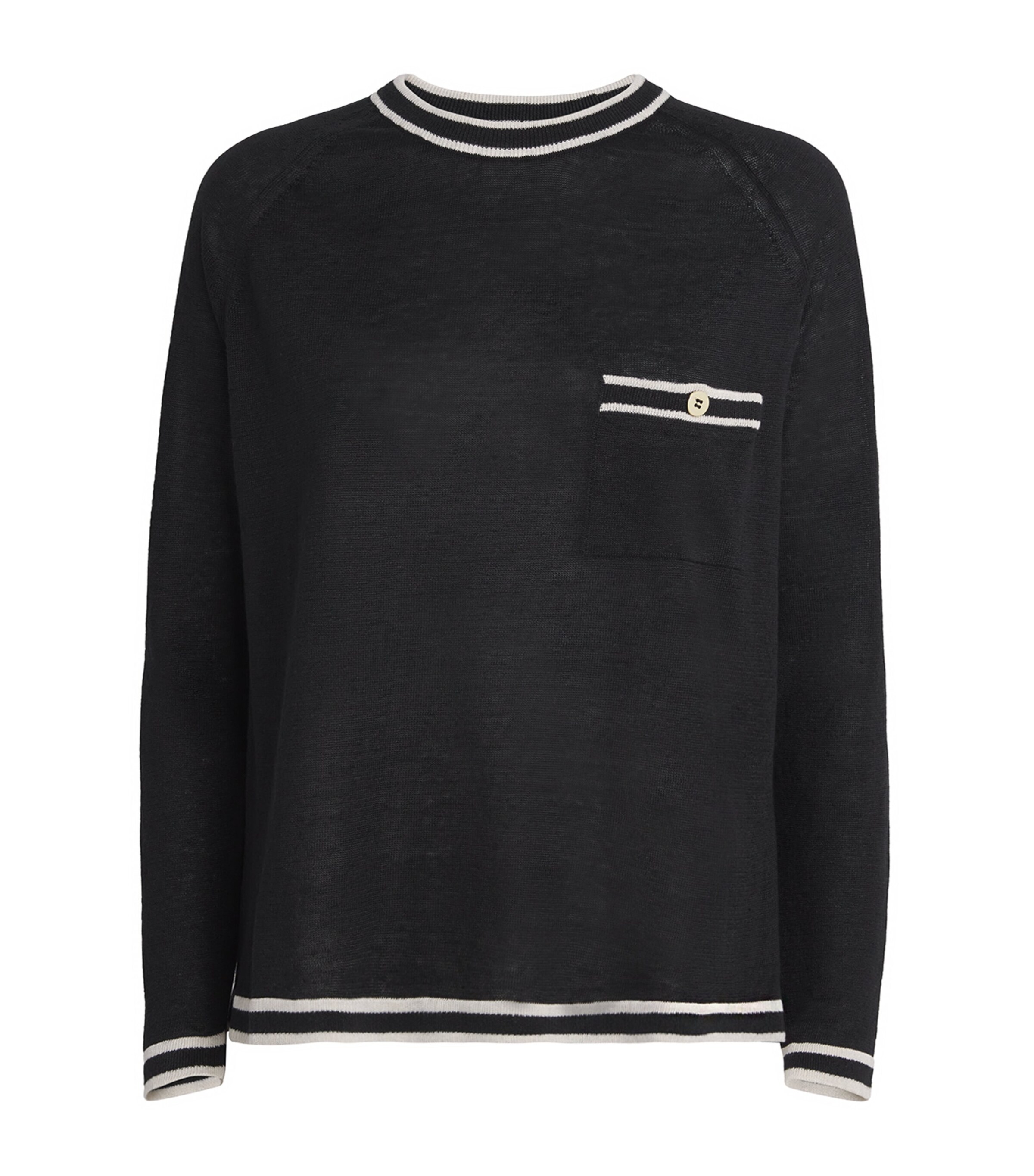 Max Mara Linen Stripe Sweater In Black