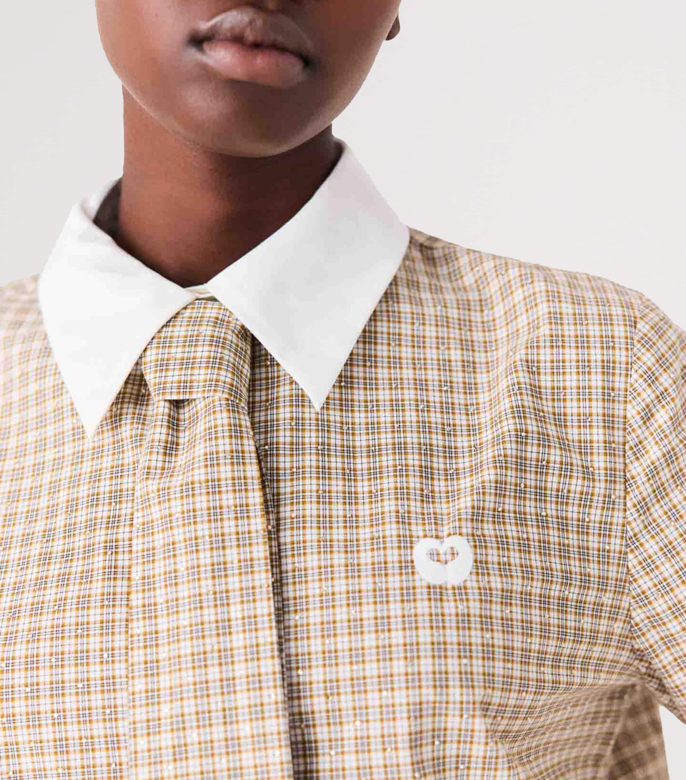 Maje Womens Cotton Check Shirt with Tie Beige Image 9