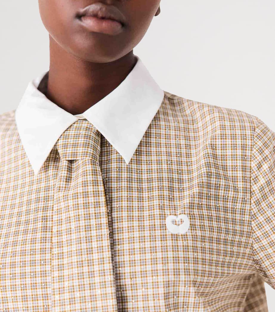 Maje Womens Cotton Check Shirt with Tie Beige Image 9