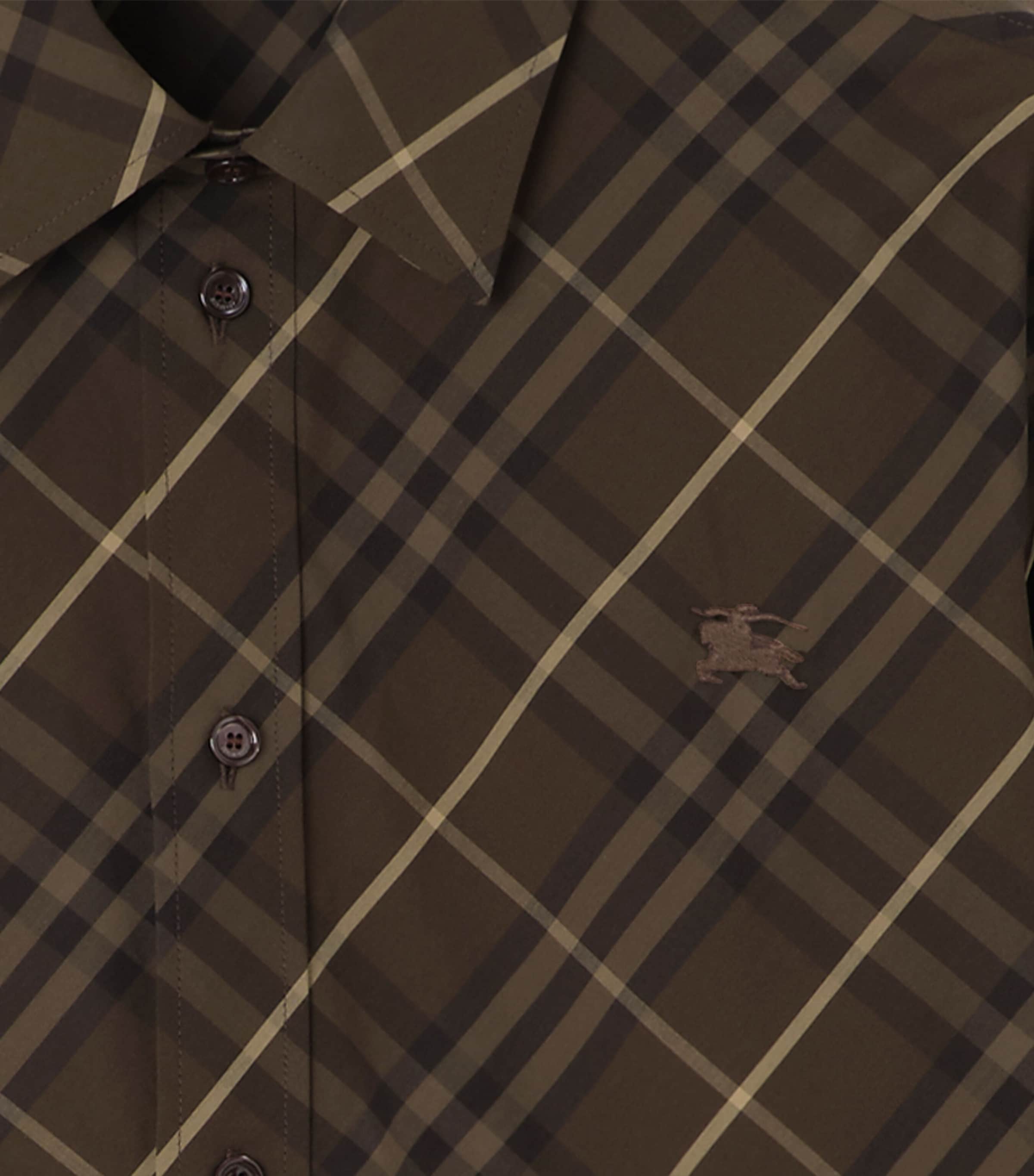 Burberry Mens Cotton Check Shirt Sepia Brown Ip Check Image 2