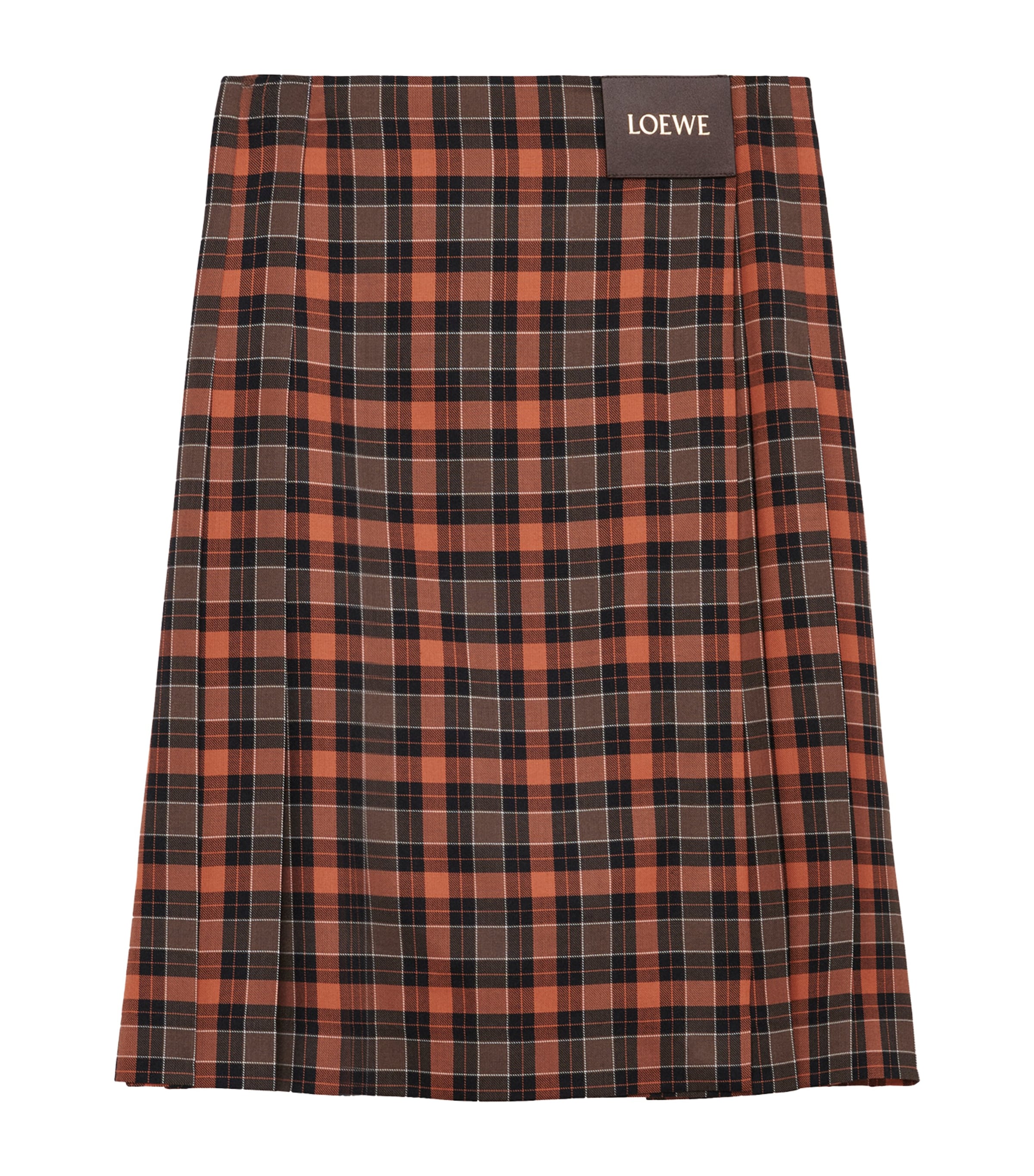 Loewe Check Pleated Midi Skirt In Brown