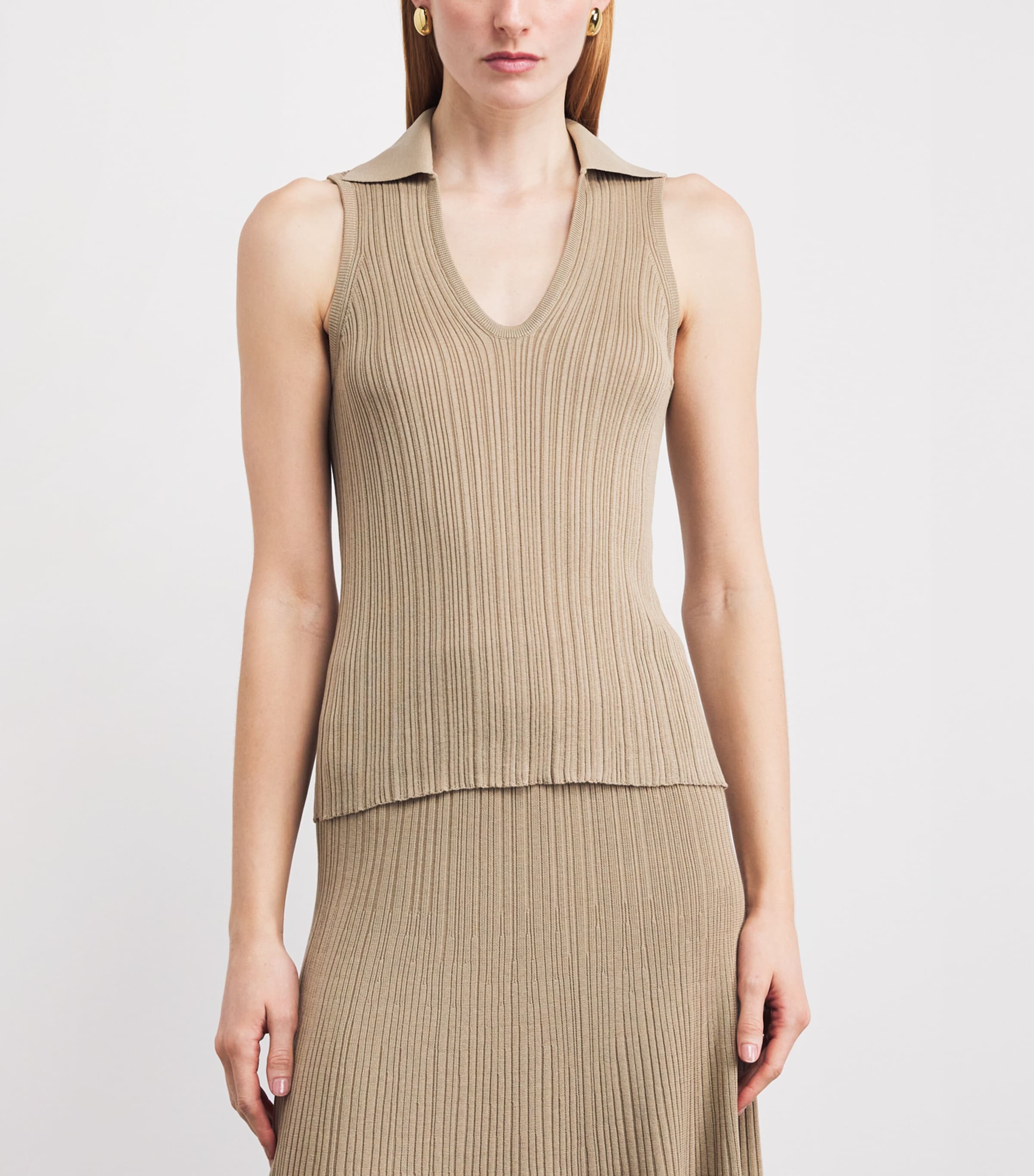 Agnona Womens Cotton-Silk Knitted Top Light Brown Khaki Image 3