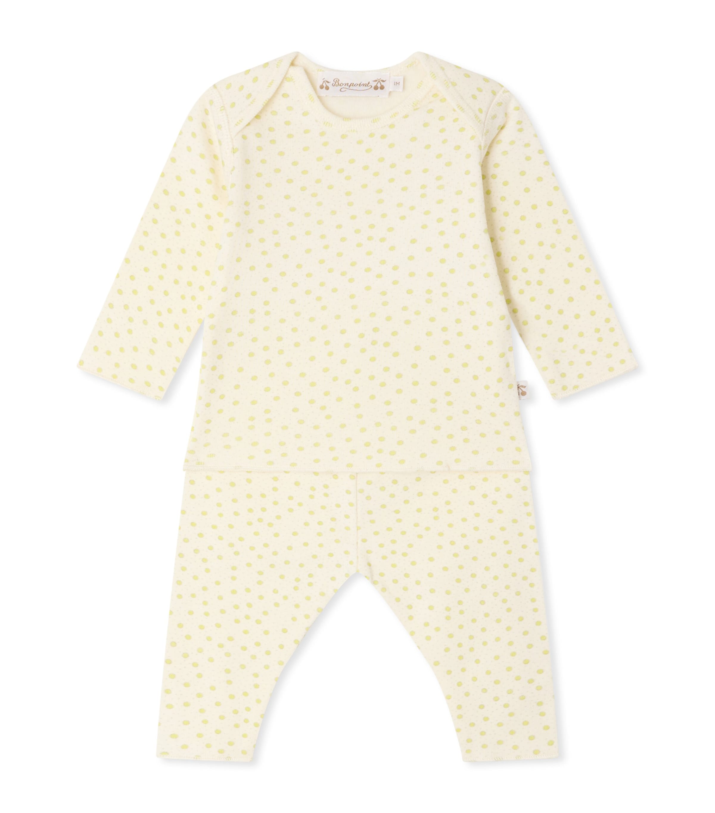 Bonpoint Cotton Polka Dot Top and Trousers Set (1-18 Months) Po Anis Image 1