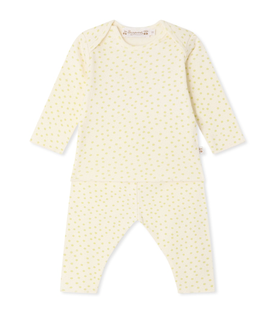 Bonpoint Cotton Polka Dot Top and Trousers Set (1-18 Months) Po Anis Image 1