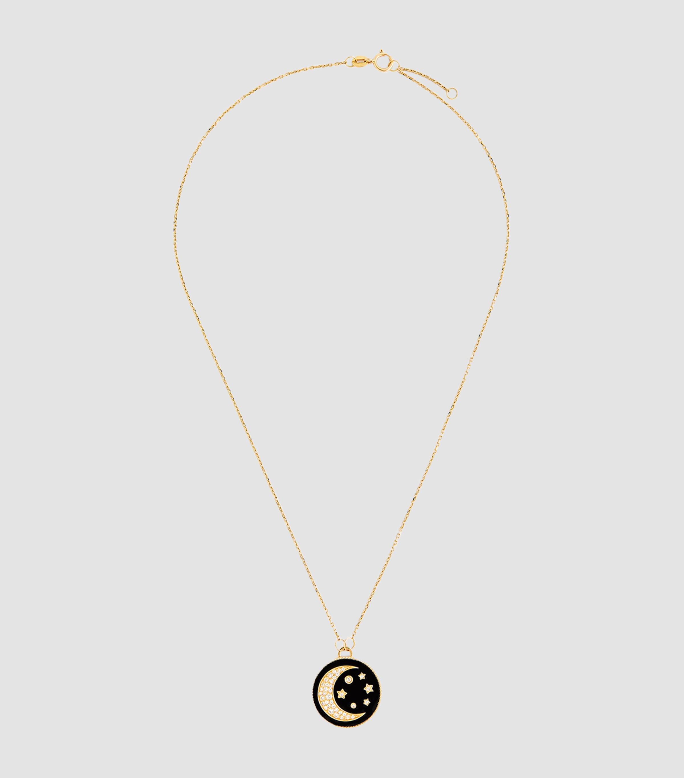 L'ATELIER NAWBAR Mini Yellow Gold, Diamond and Onyx Cosmic Love Moonlight Necklace Yellow Gold Image 2