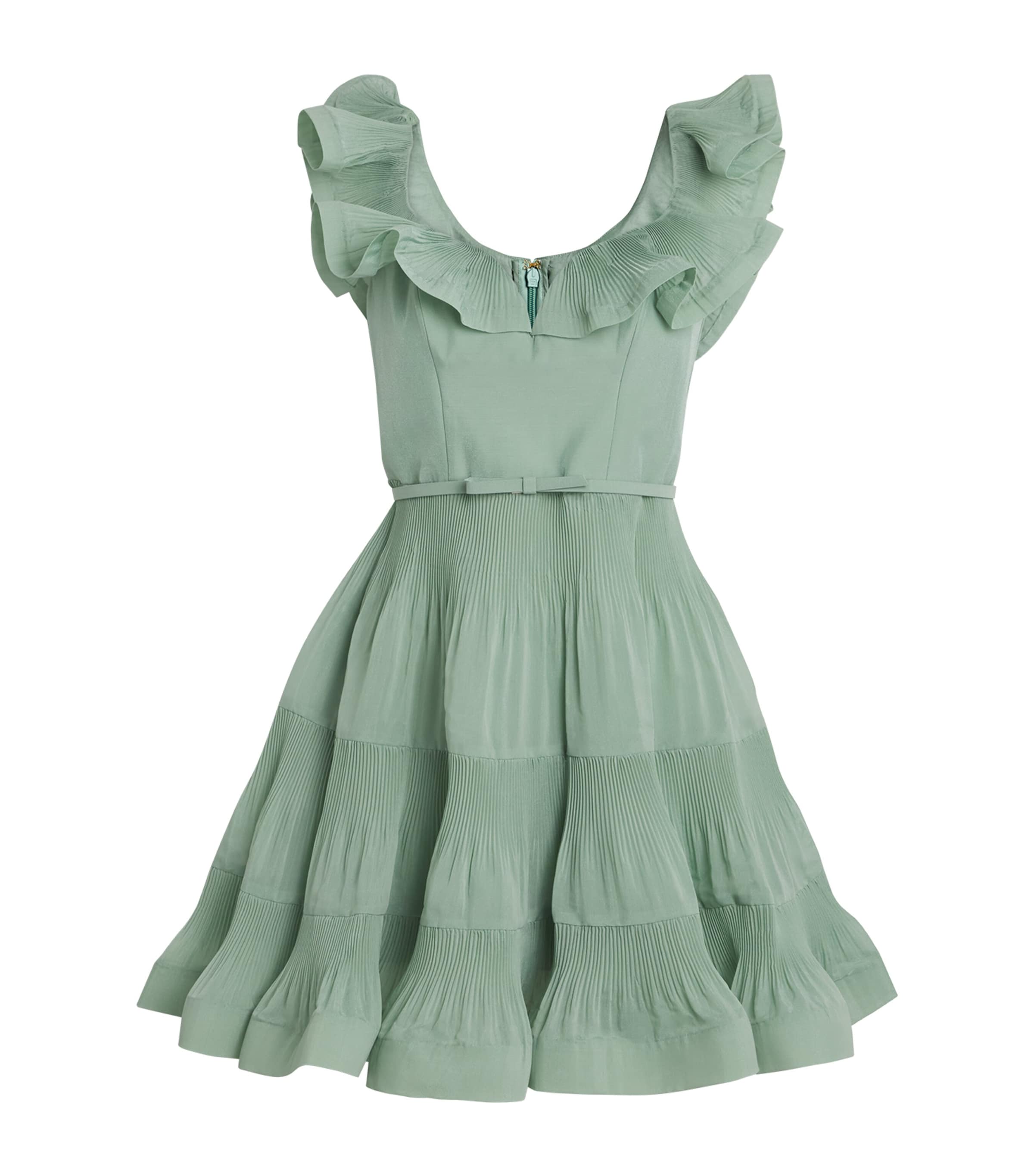 Zimmermann Womens Eucalyptus Pleated Frilled Woven Mini Dress In Green
