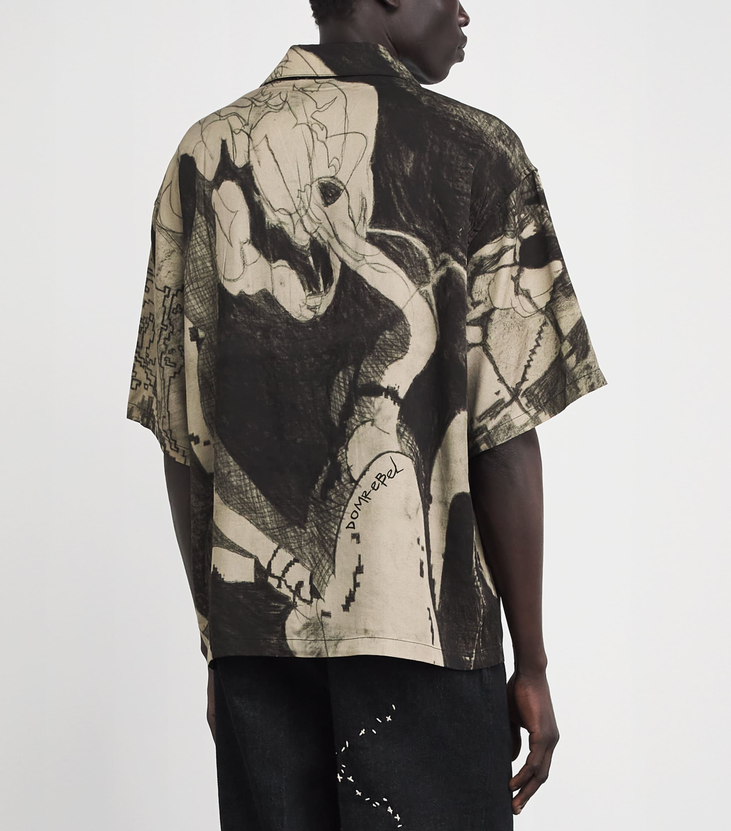 DOMREBEL Mens Squiggles Bowling Shirt Beige Image 5