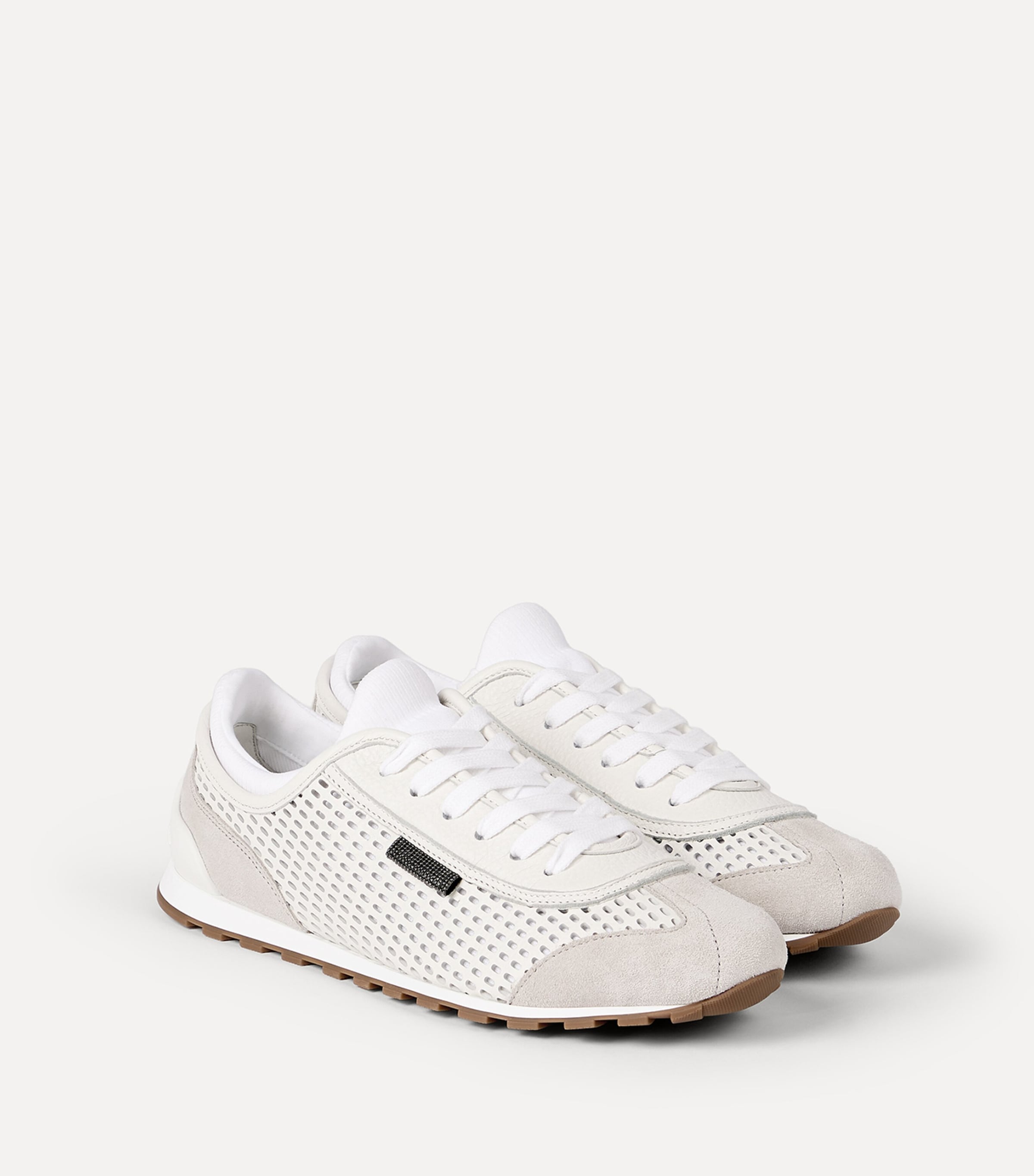 Brunello Cucinelli Leather Net-Trim Sneakers Image 3