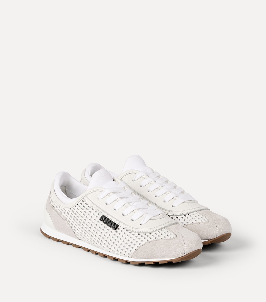 Brunello Cucinelli Leather Net-Trim Sneakers Image 3
