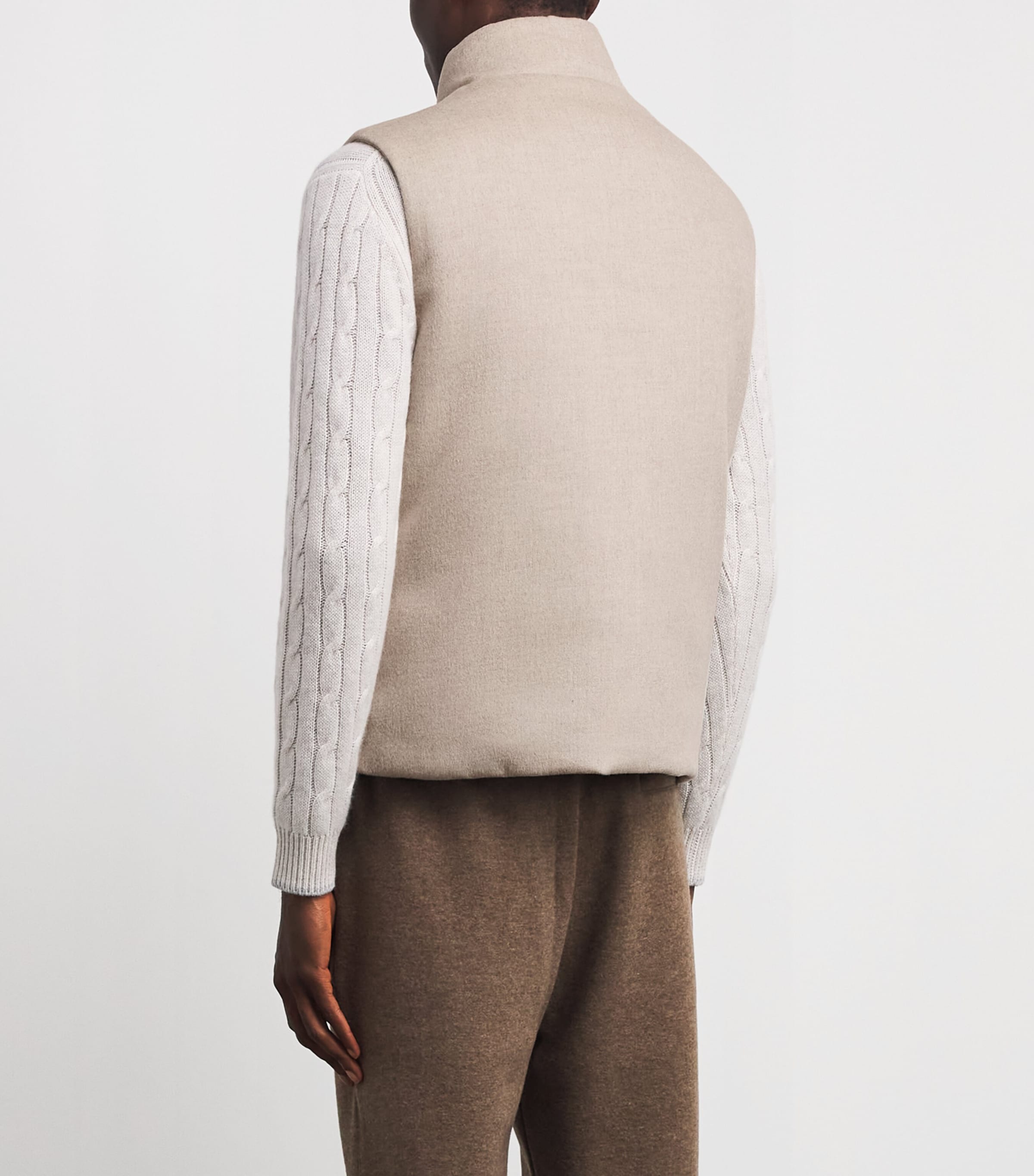 Moorer Mens Virgin Wool-Cashmere Reversible Falieri Gilet Stone Image 5