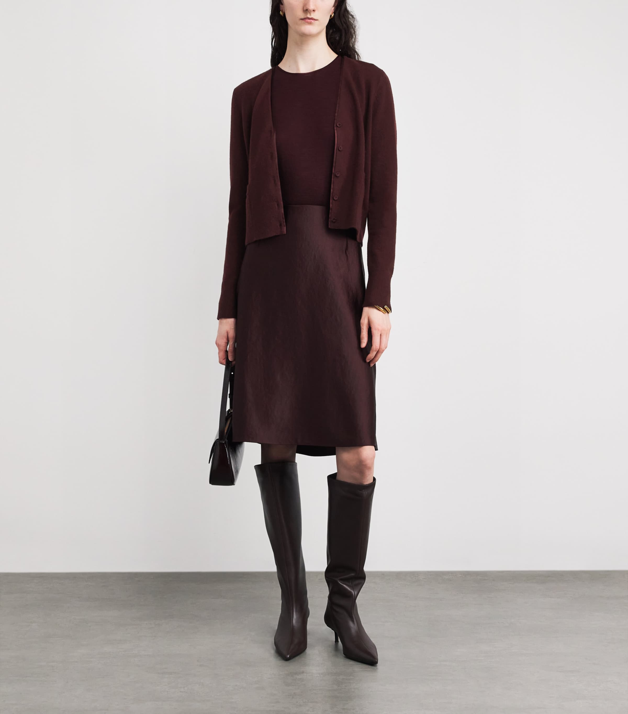 Wool-Blend Satin-Trim Cardigan 701OXB Image 2