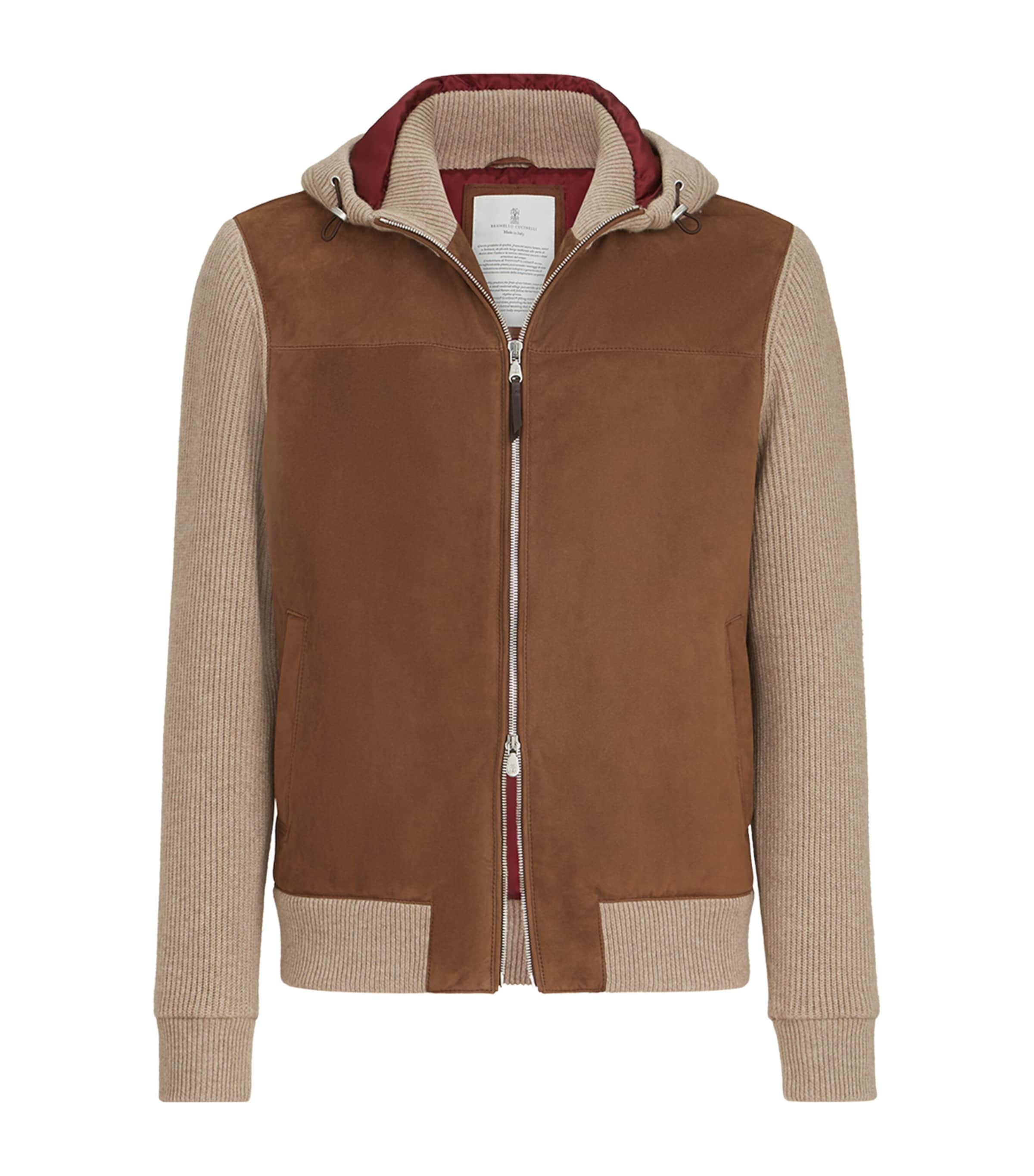 Brunello Cucinelli Mens Ribbed Suede-Panel Hooded Jacket Image 1