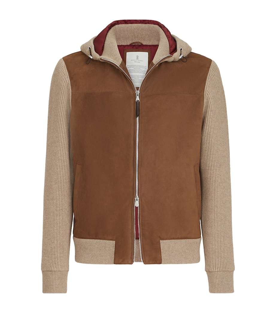 Brunello Cucinelli Mens Ribbed Suede-Panel Hooded Jacket Image 1