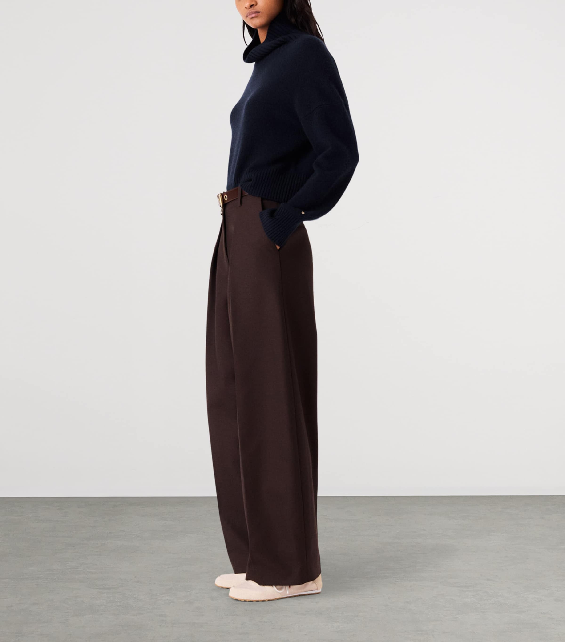 Maje Womens Pleated Wide-Leg Trousers Brown Image 3