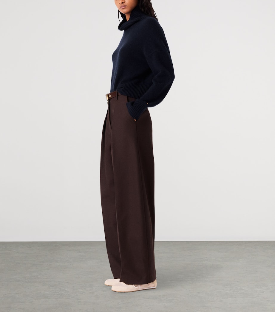 Maje Womens Pleated Wide-Leg Trousers Brown Image 3