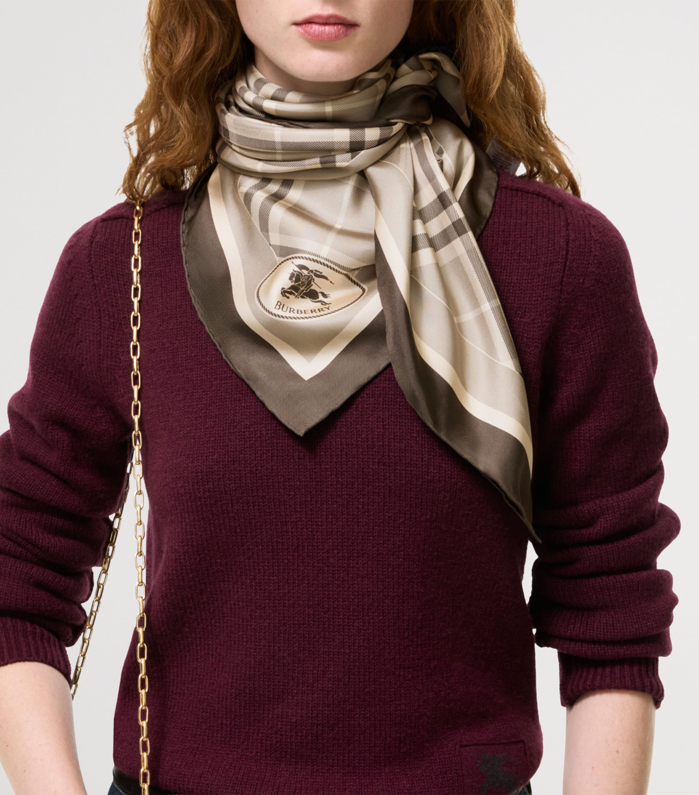 Burberry Silk Check Knight Stamp Scarf Dove Grey Ip Check Image 2