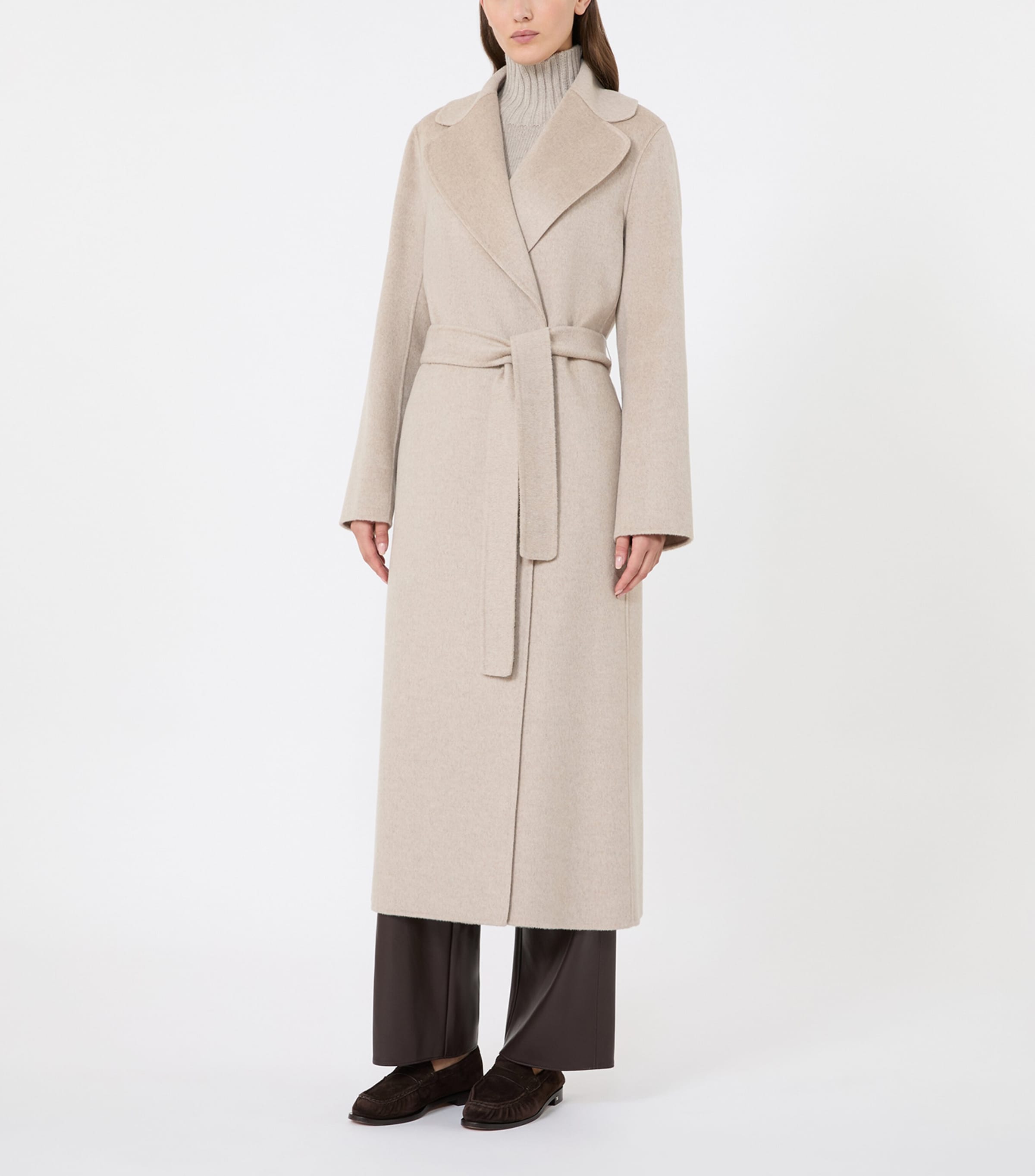 Max Mara Womens Virgin Wool-Cashmere Belted Coat Beige Image 3