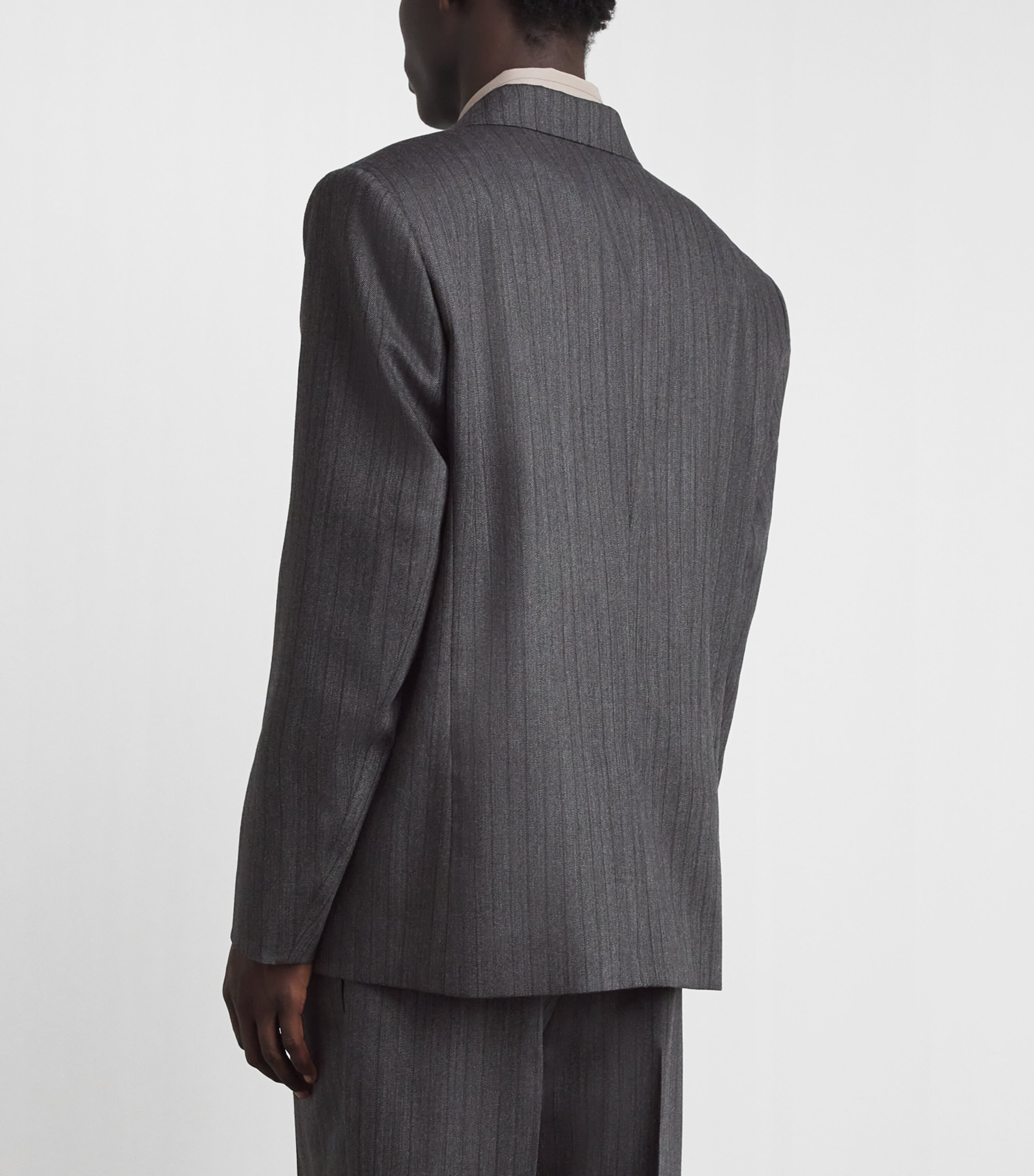 FRAME Mens Wool Twill Pinstripe Blazer Gyst Grey Stripe Image 5