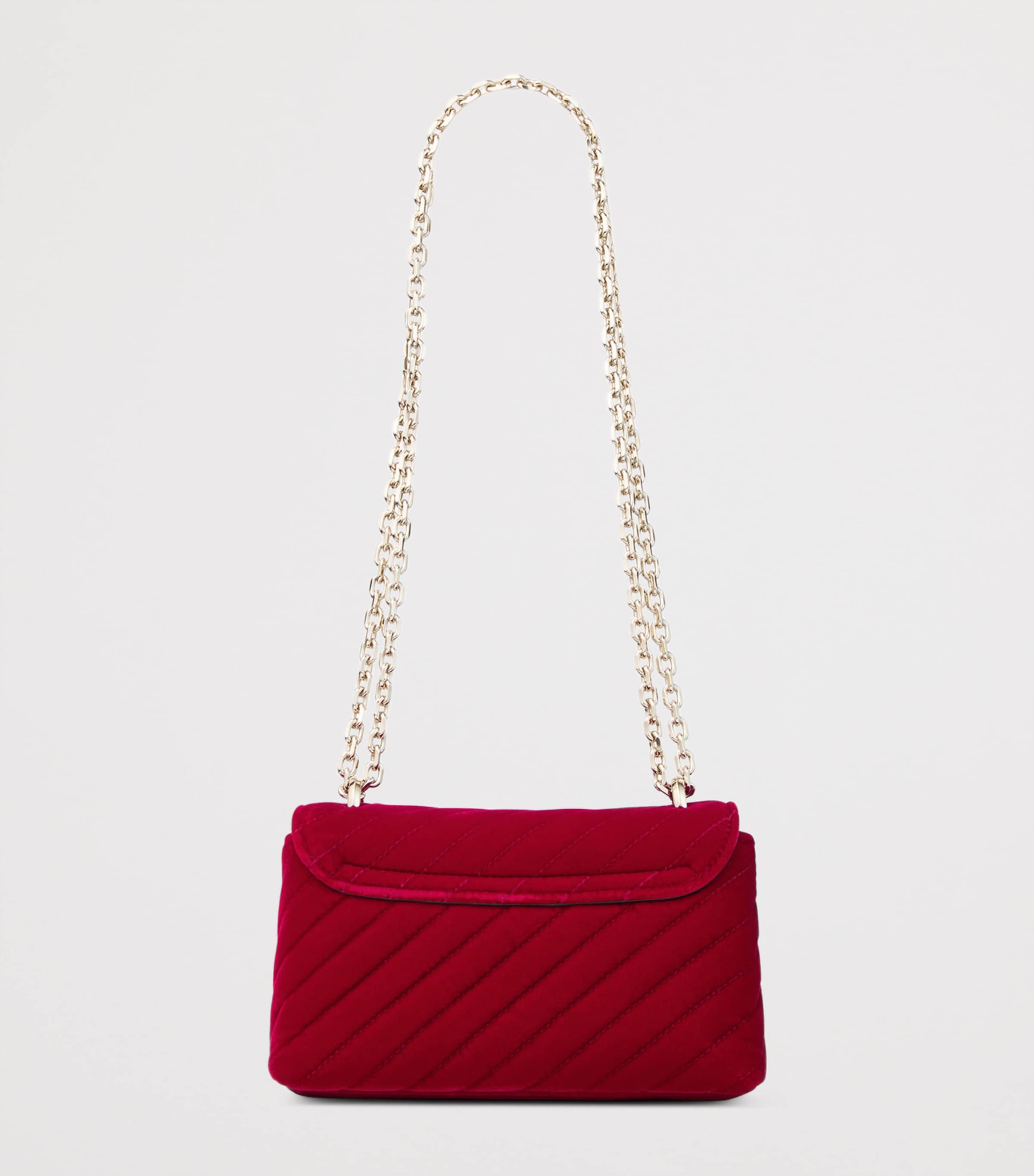 Small Curve Velvet Cross-Body Bag RUBY RED/SHINY GOLD Image 5