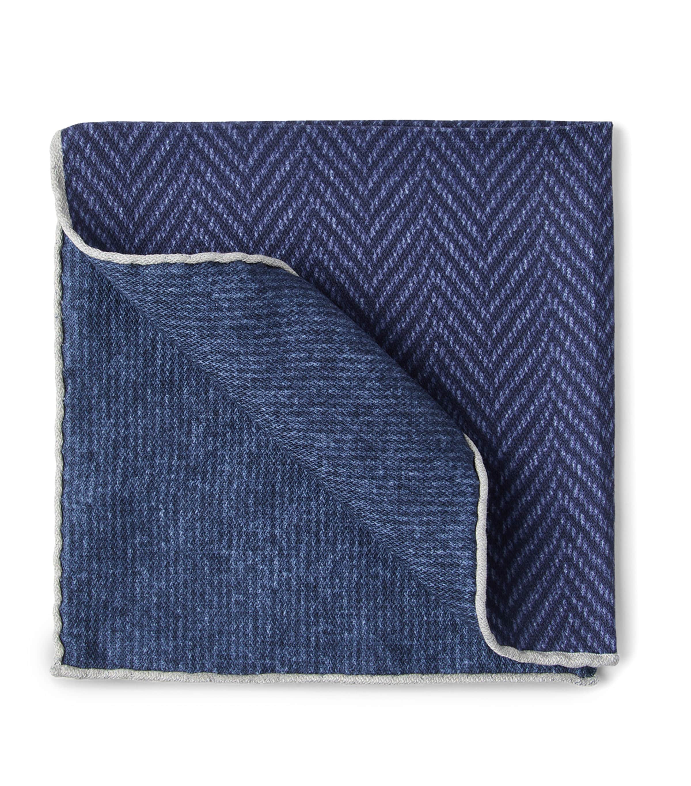 Brunello Cucinelli Silk Chevron Pocket Square In Blue