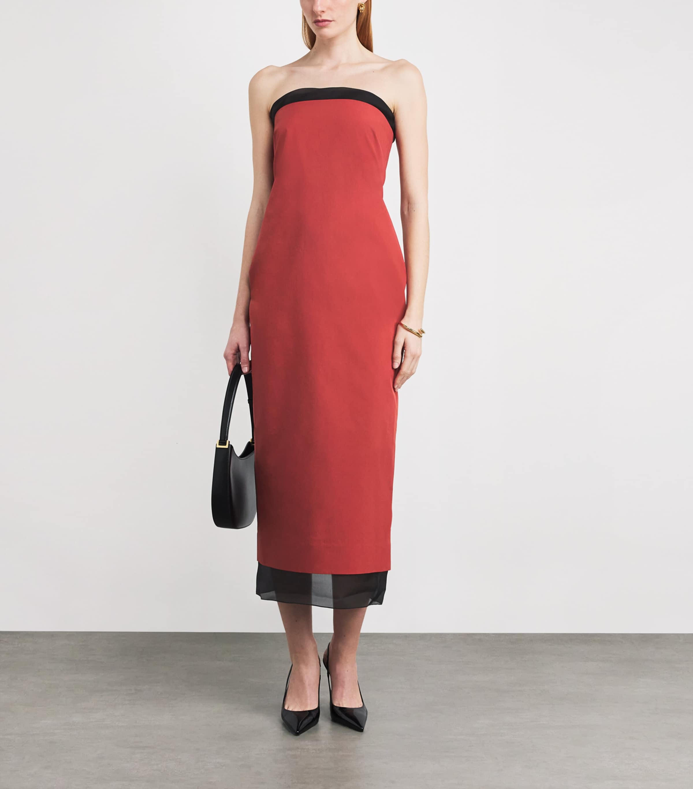 Cotton Strapless Midi Dress LACQUER RED Image 2