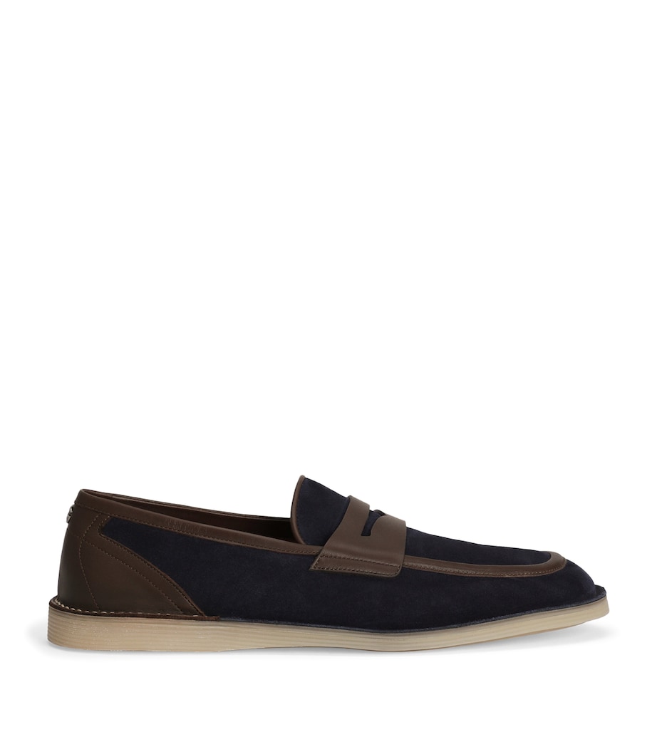 Suede and Leather Logo Loafers 89428-BLU/BROWN Image 1