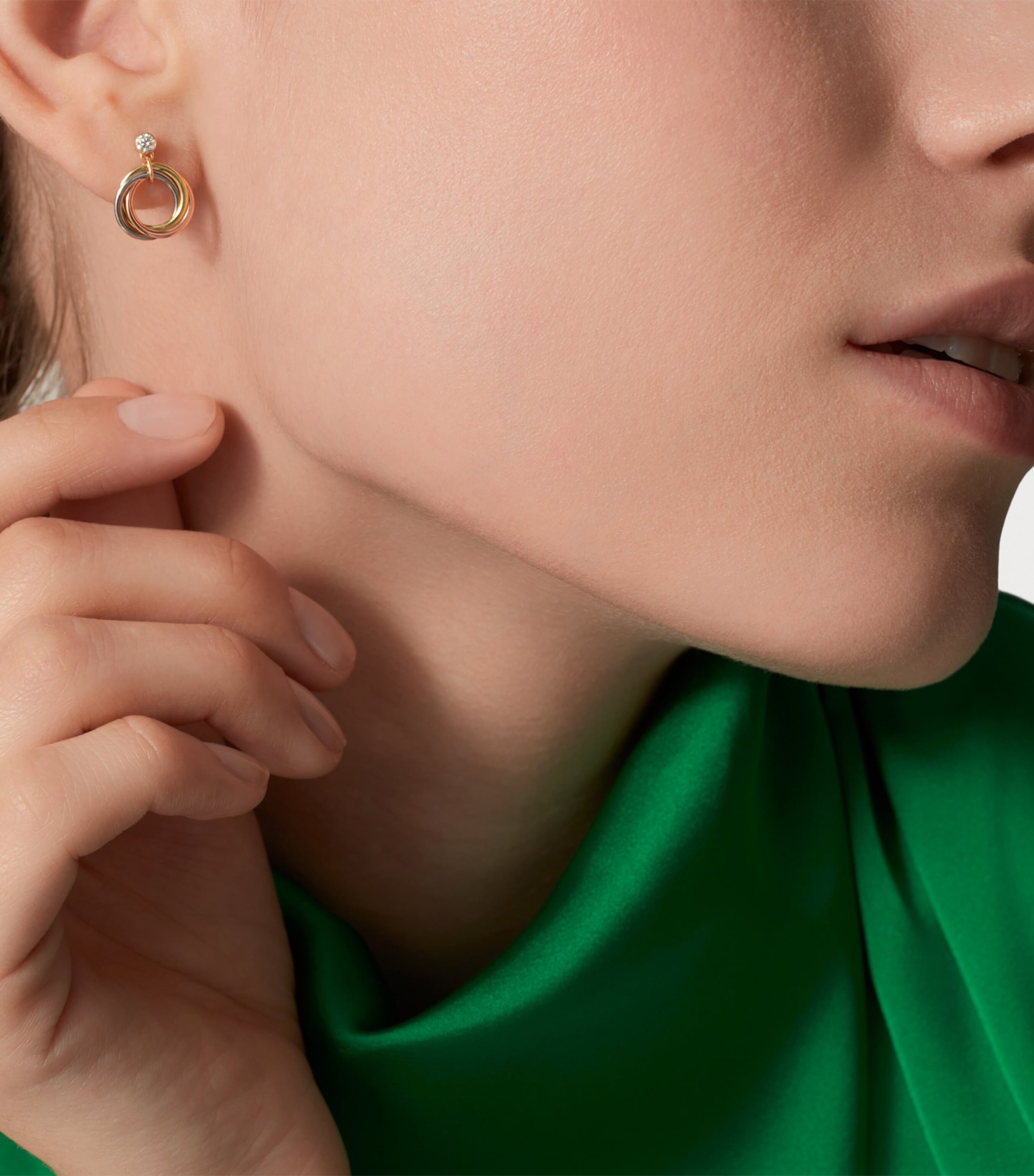 Mini White, Yellow, Rose Gold and Diamond Trinity Earrings MIXED GOLD Image 2