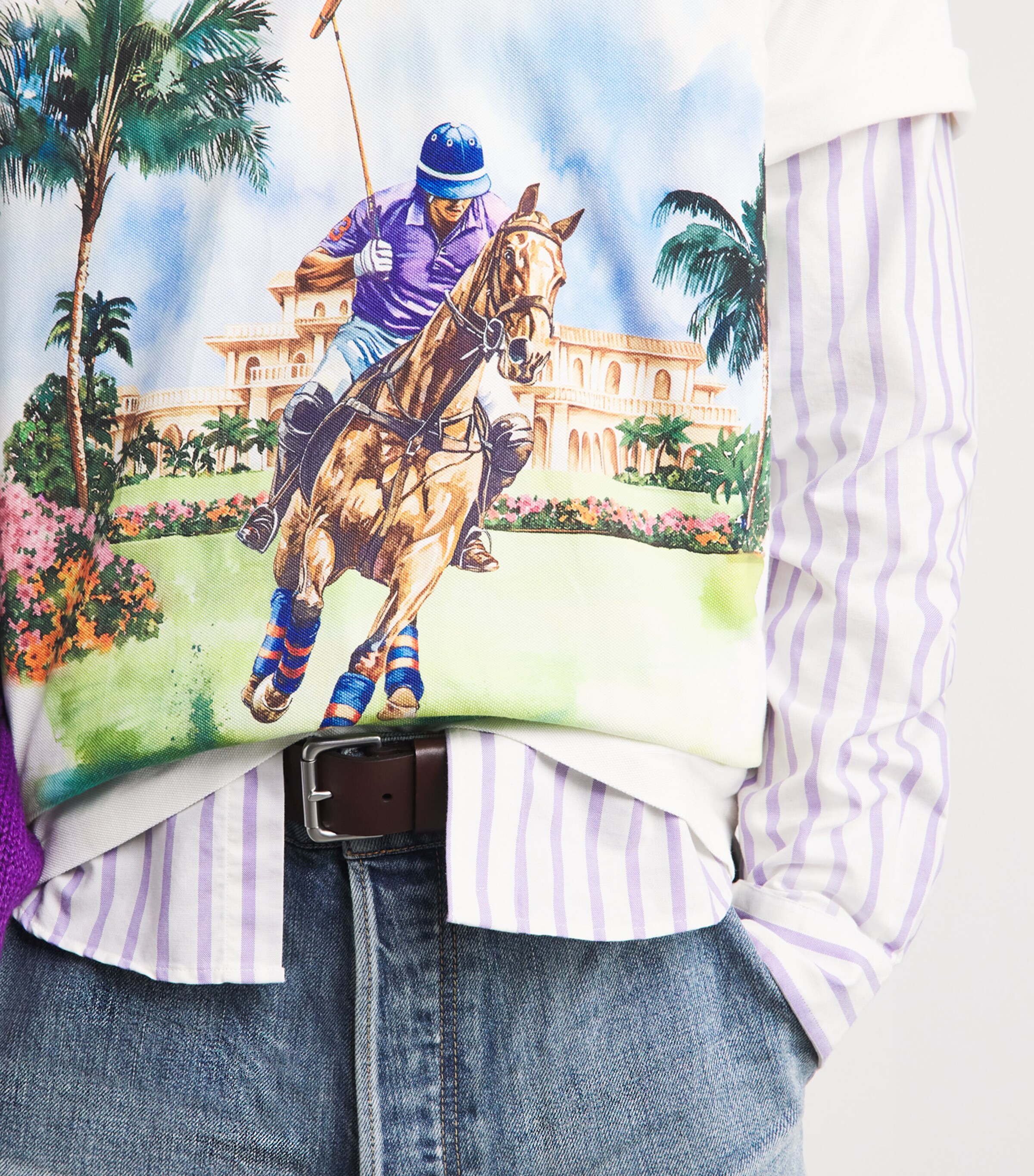 Polo Ralph Lauren Mens Custom Fit Stripe Oxford Shirt Thistle White Image 3