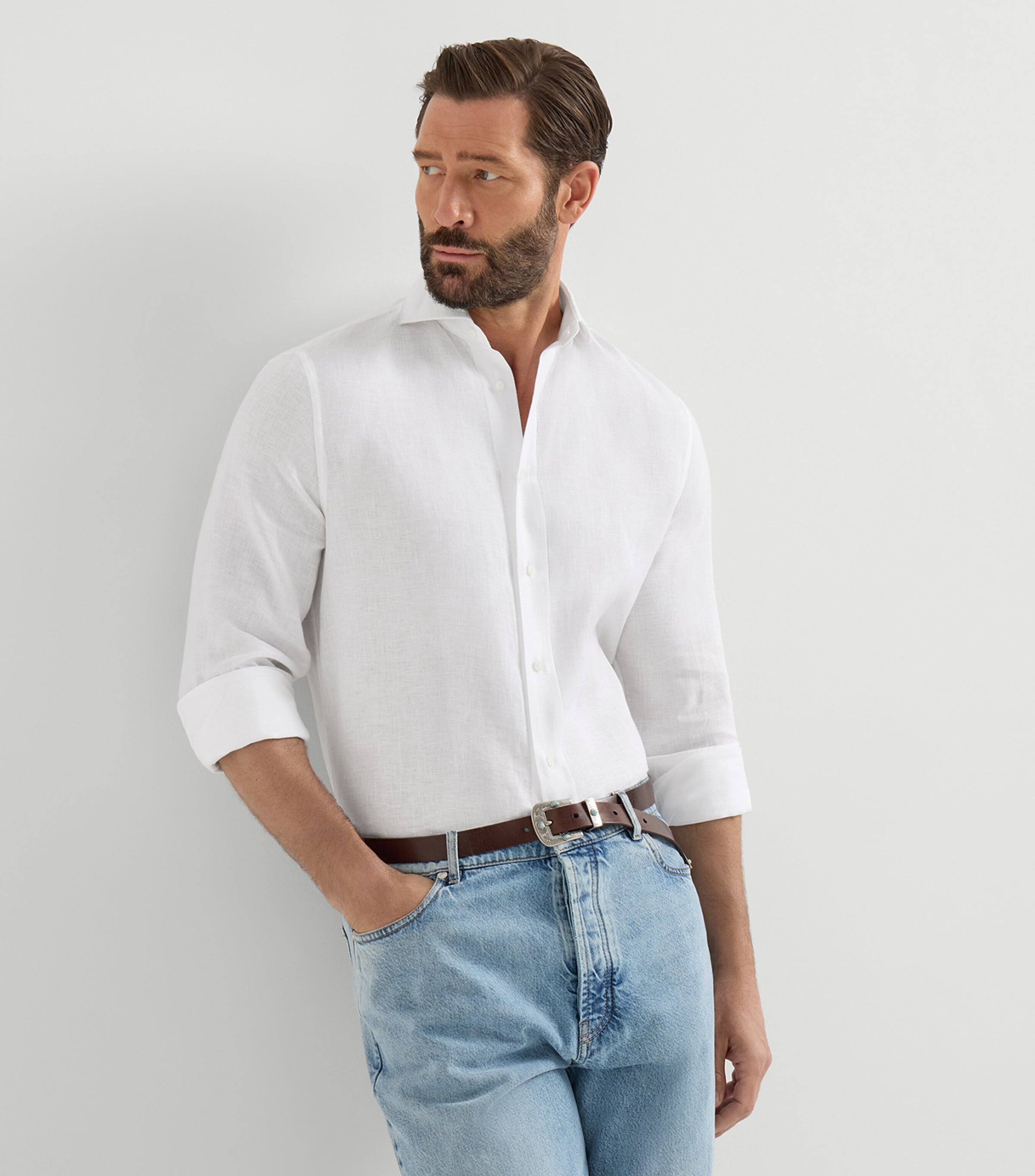 Brunello Cucinelli Mens Linen Long-Sleeve Shirt Image 2
