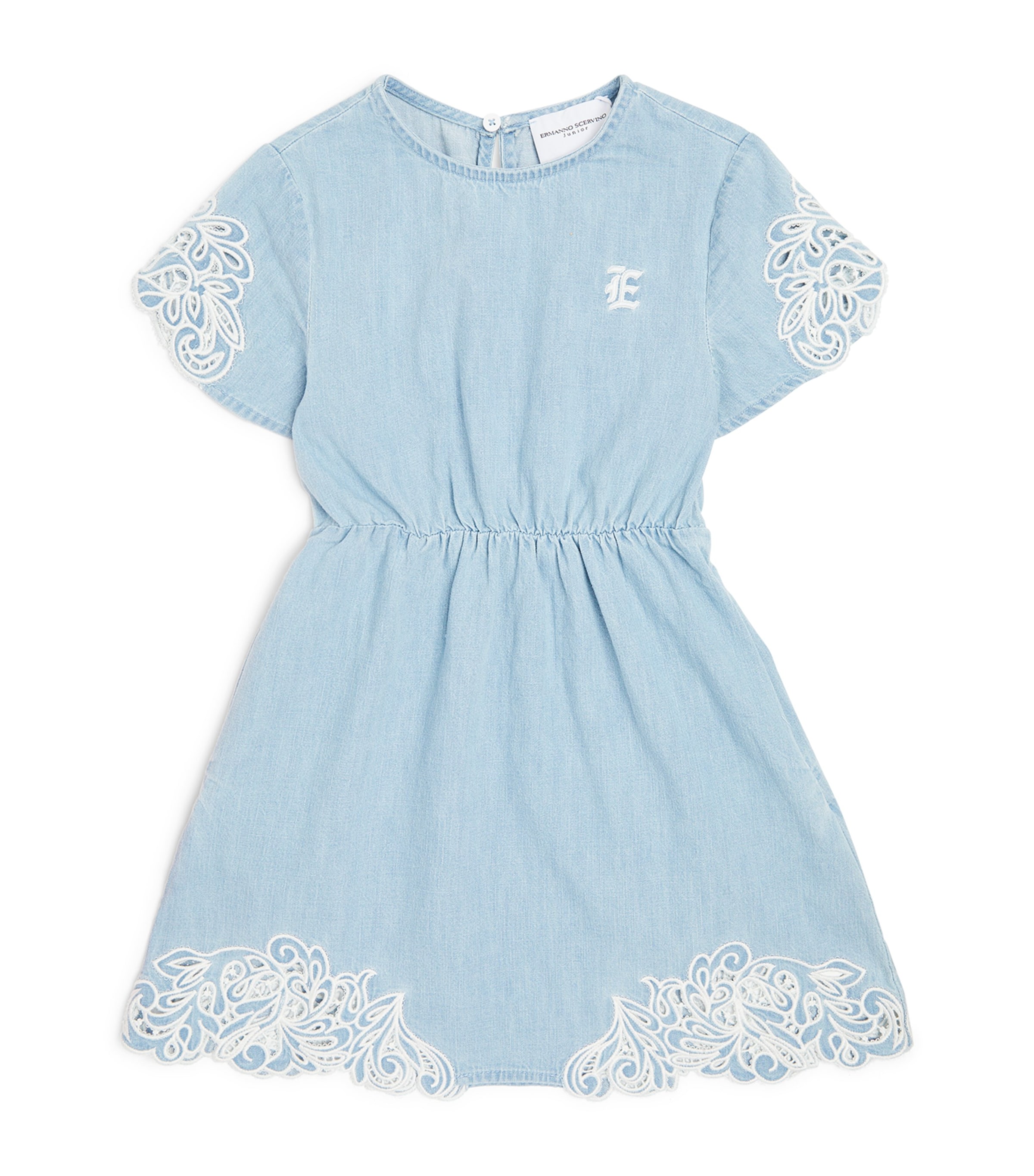 Ermanno Scervino Junior Kids' Demin Embroidered Dress In Blue