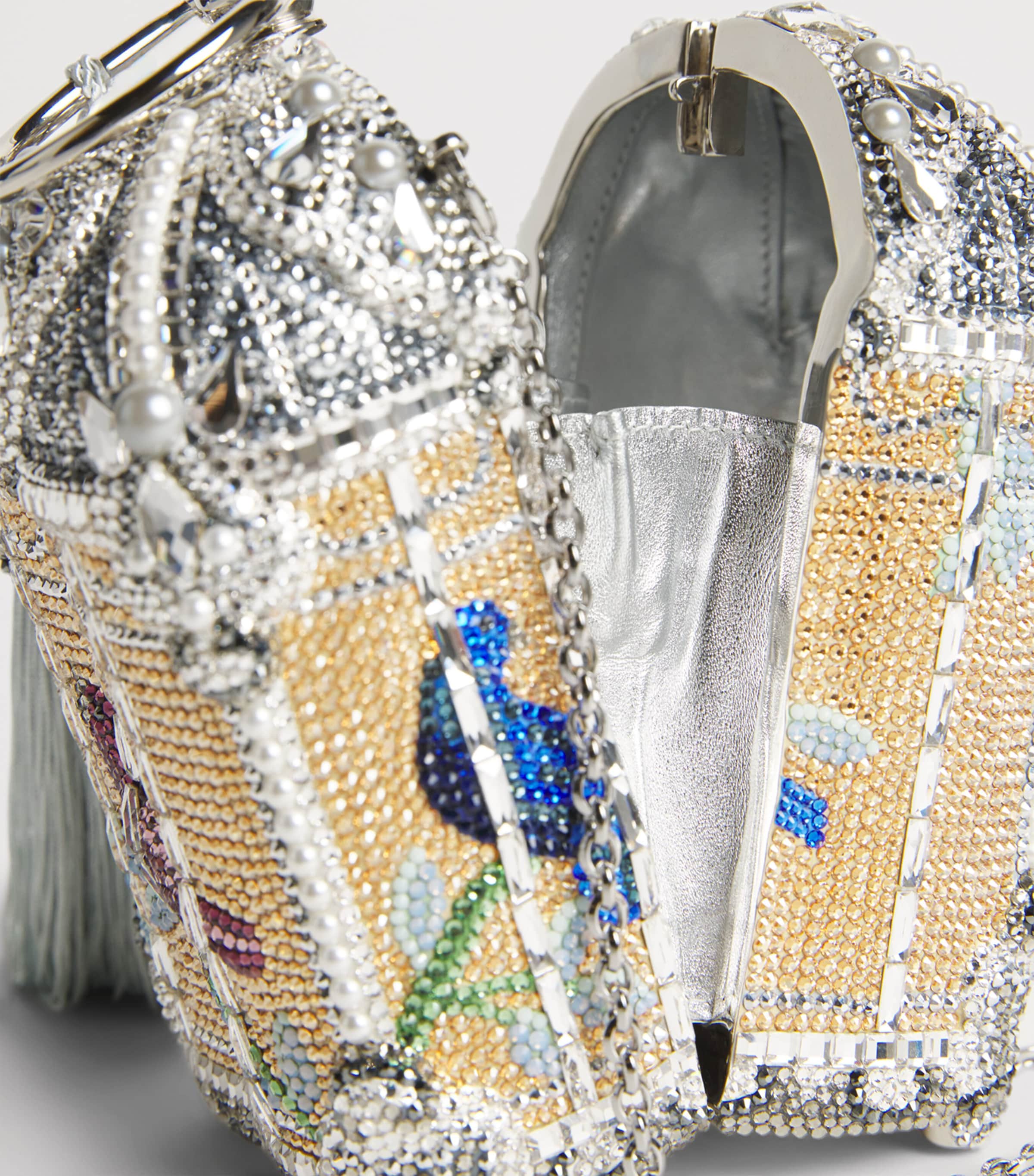 Crystal-Embellished Birdcage Clutch Bag SILVER CHMPGNE MULTI Image 4