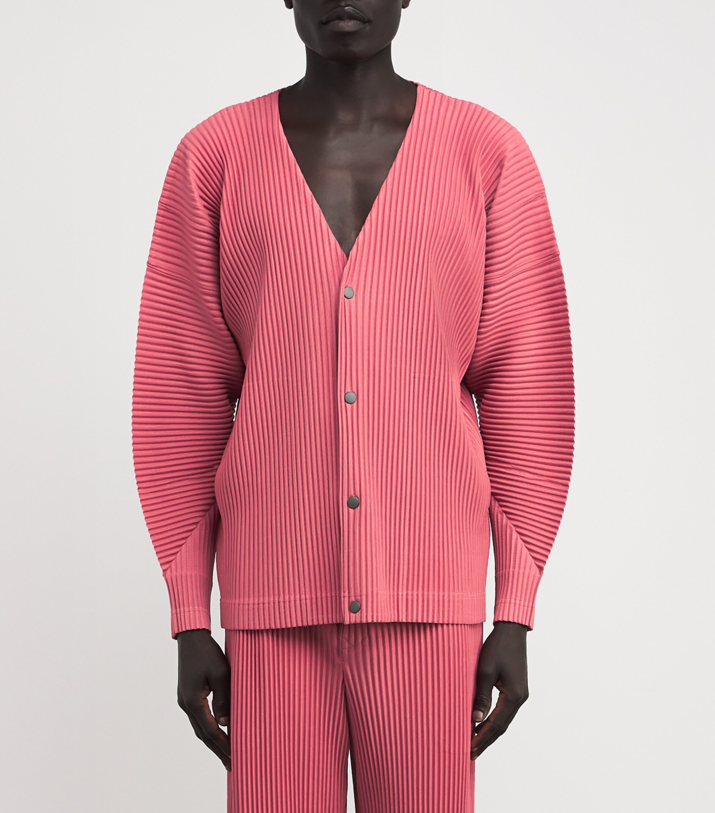 Homme Plissé Issey Miyake Mens Pleated Cardigan Dusky Red Image 3