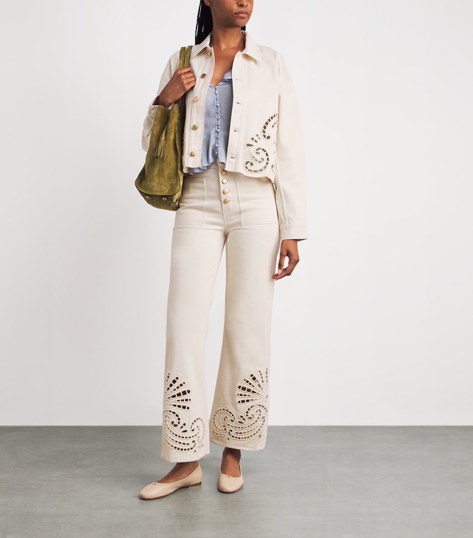 Ulla Johnson Womens Eyelet The Lou Flared Jeans Cowrie Image 2