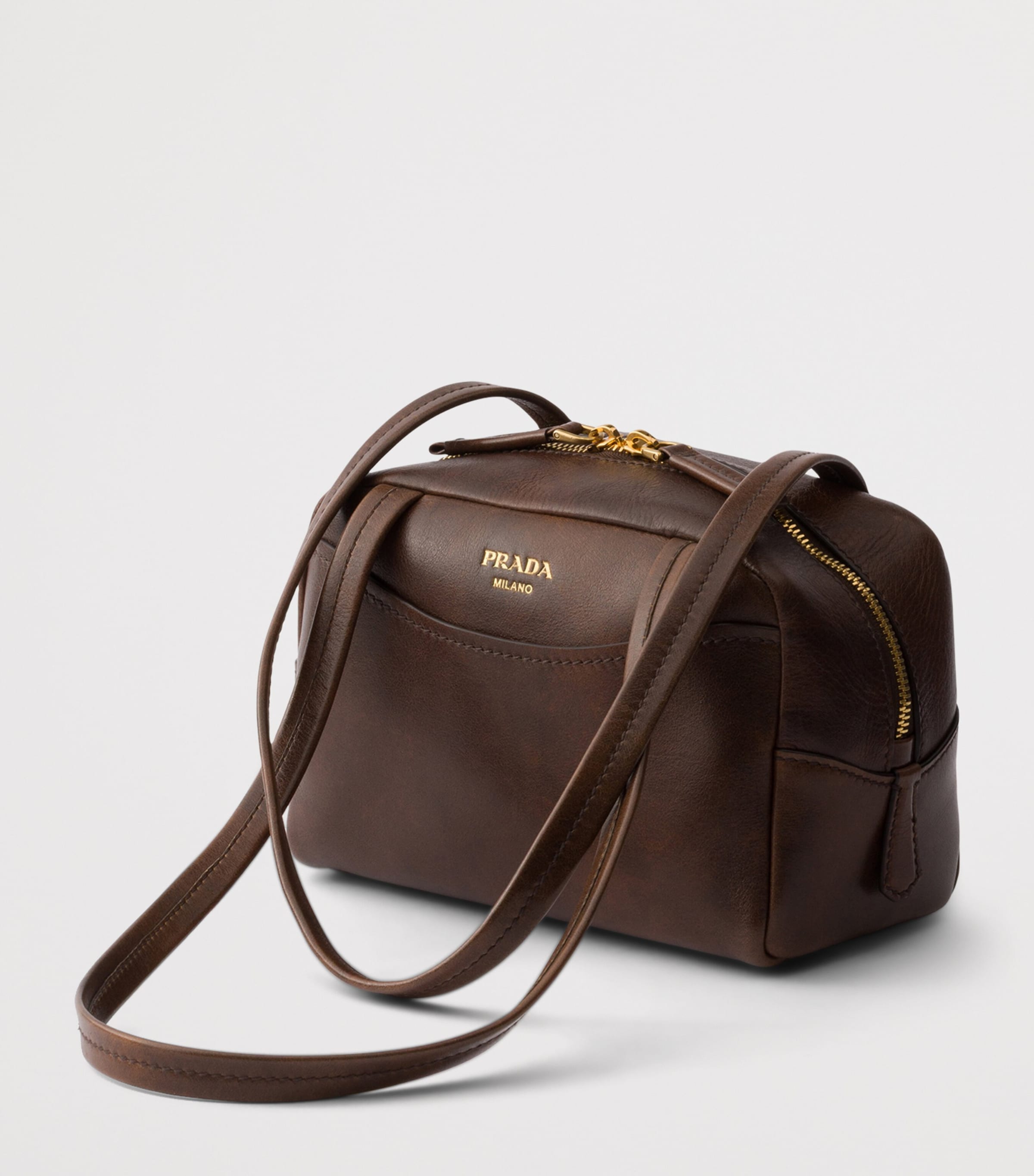 Prada Mini Antique Leather Carry Top-Handle Bag Brown Image 2