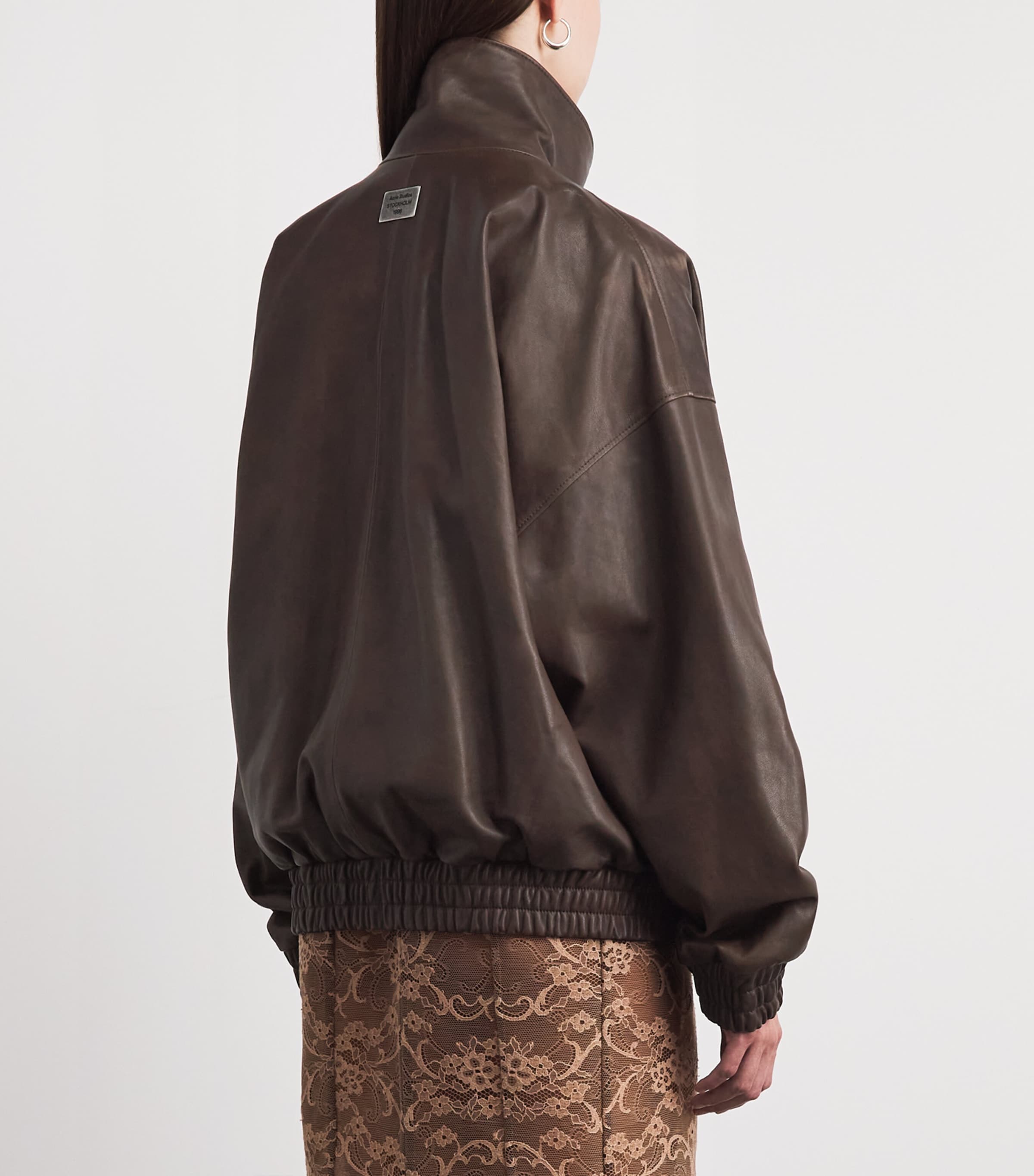 Acne Studios Womens Leather Bomber Jacket Adm Dark Brown Image 5