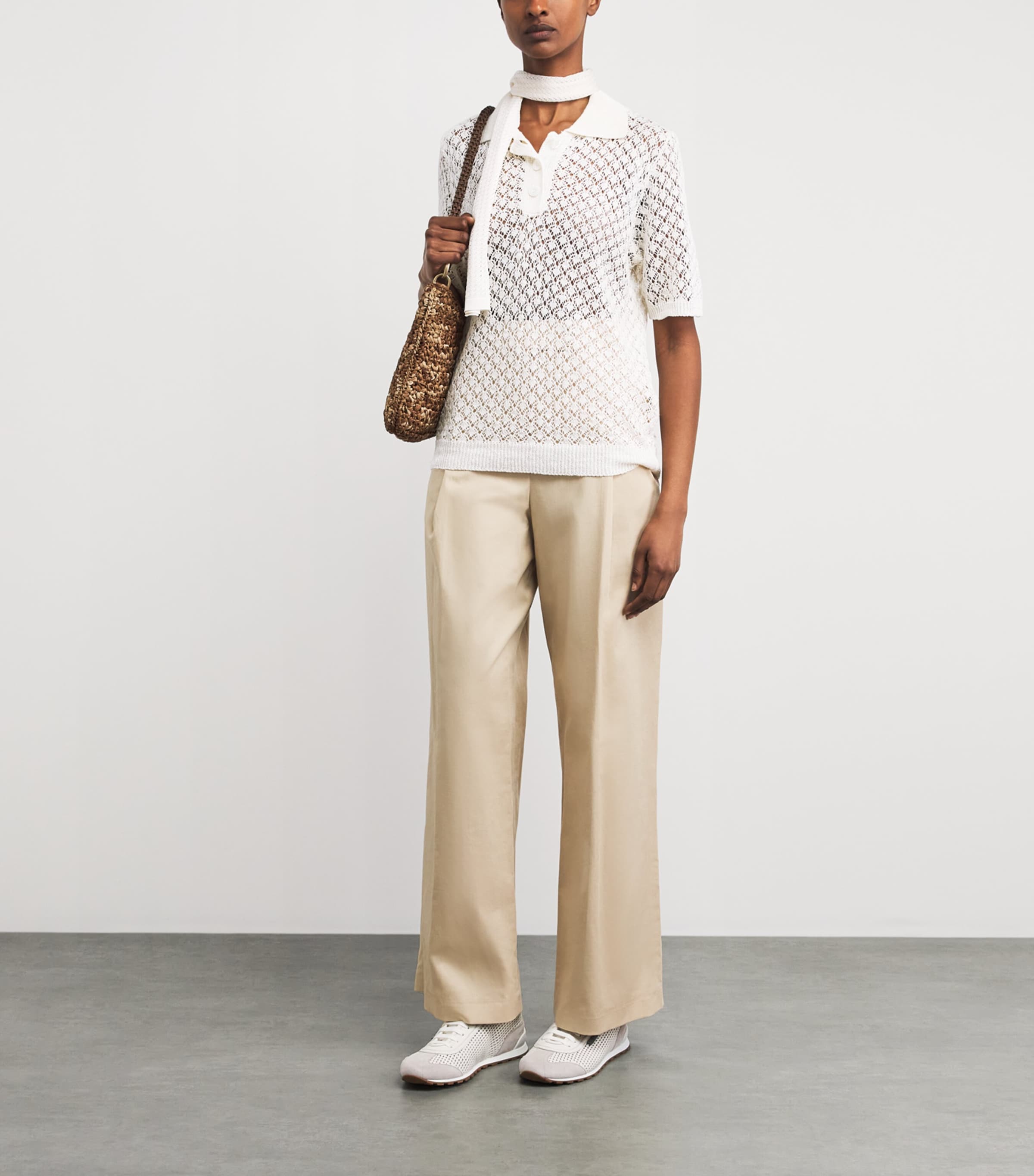 Eleventy Womens Linen-Cotton-Silk-Blend Polo Sweater Avorio Image 2