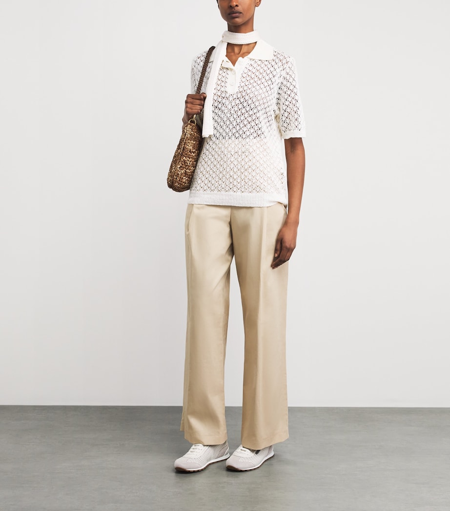 Eleventy Womens Linen-Cotton-Silk-Blend Polo Sweater Avorio Image 2