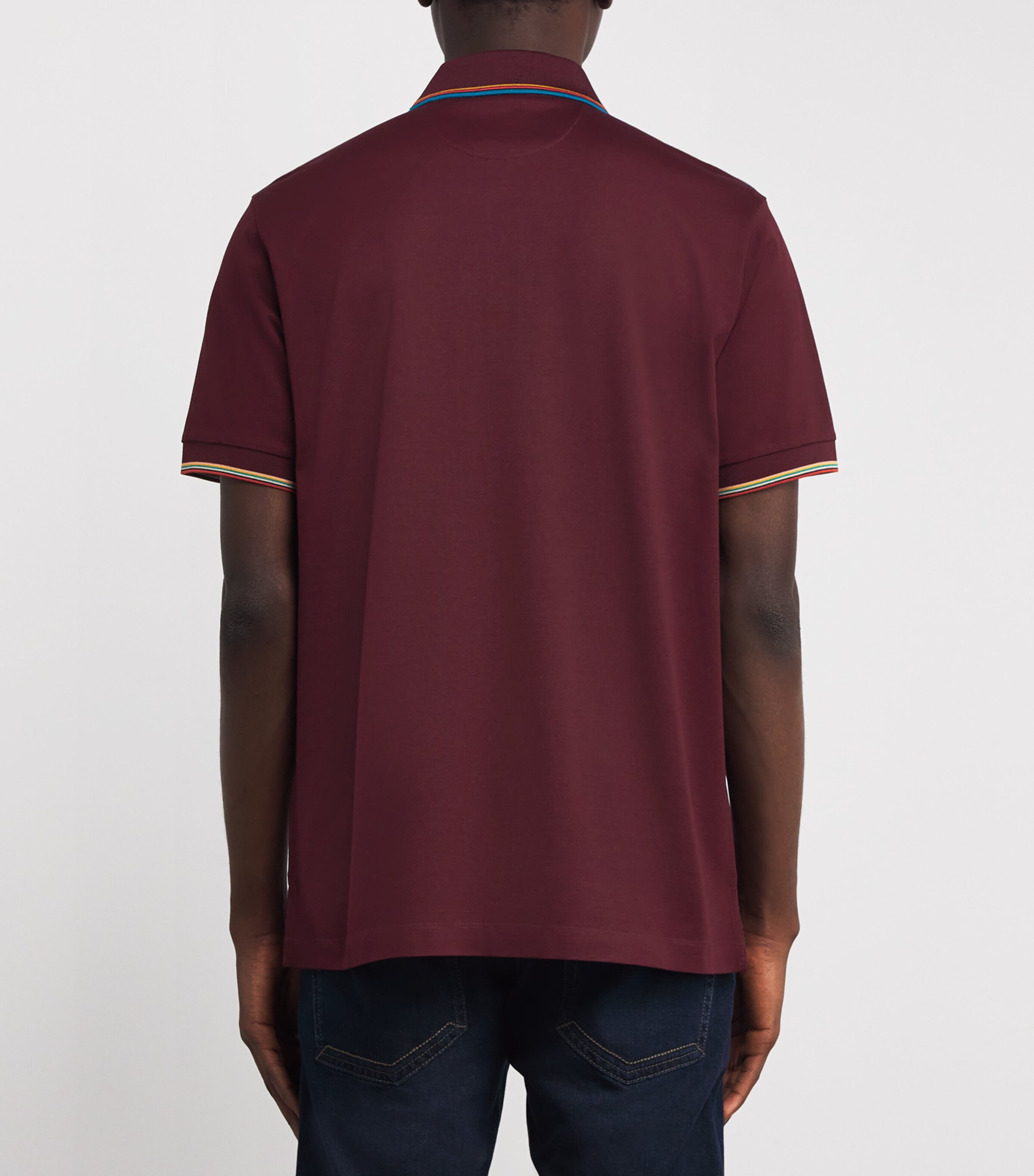 Cotton Signature Stripe Polo Shirt 28B_BURGUNDY Image 4