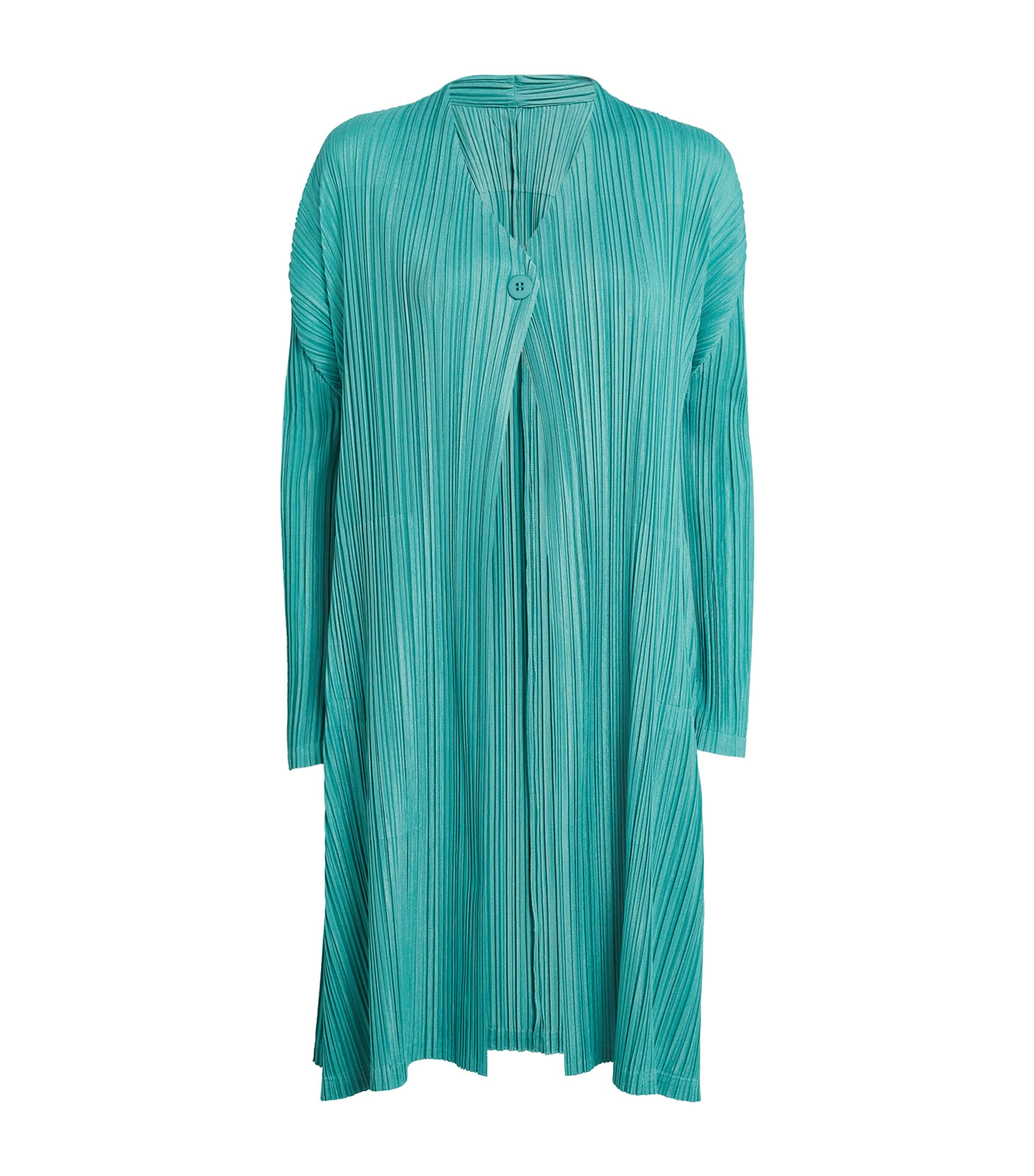 Issey Miyake Mellow Pleats Longline Cardigan In Green