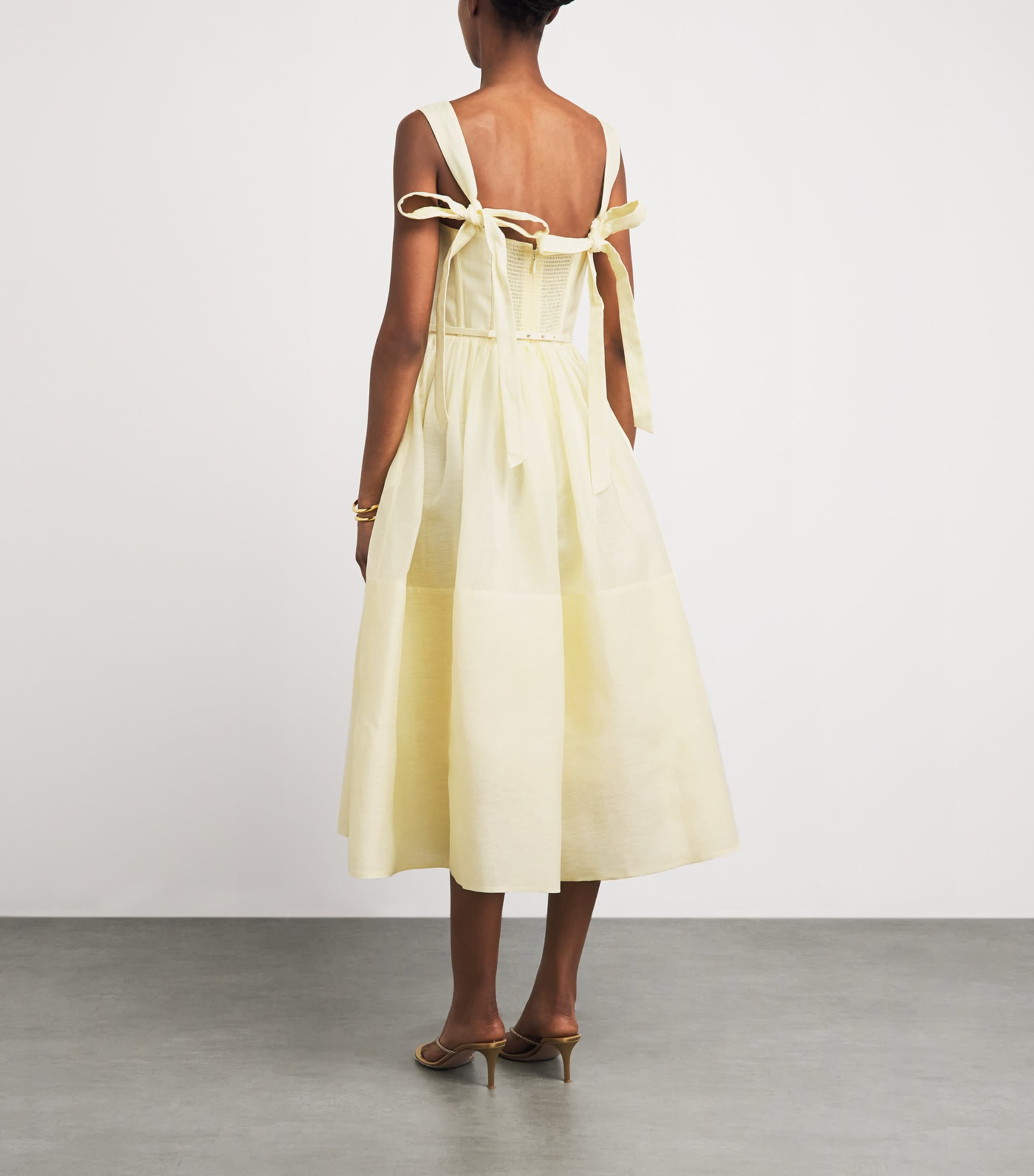 Zimmermann Womens Linen-Silk Belted Midi Dress Lemon Image 4