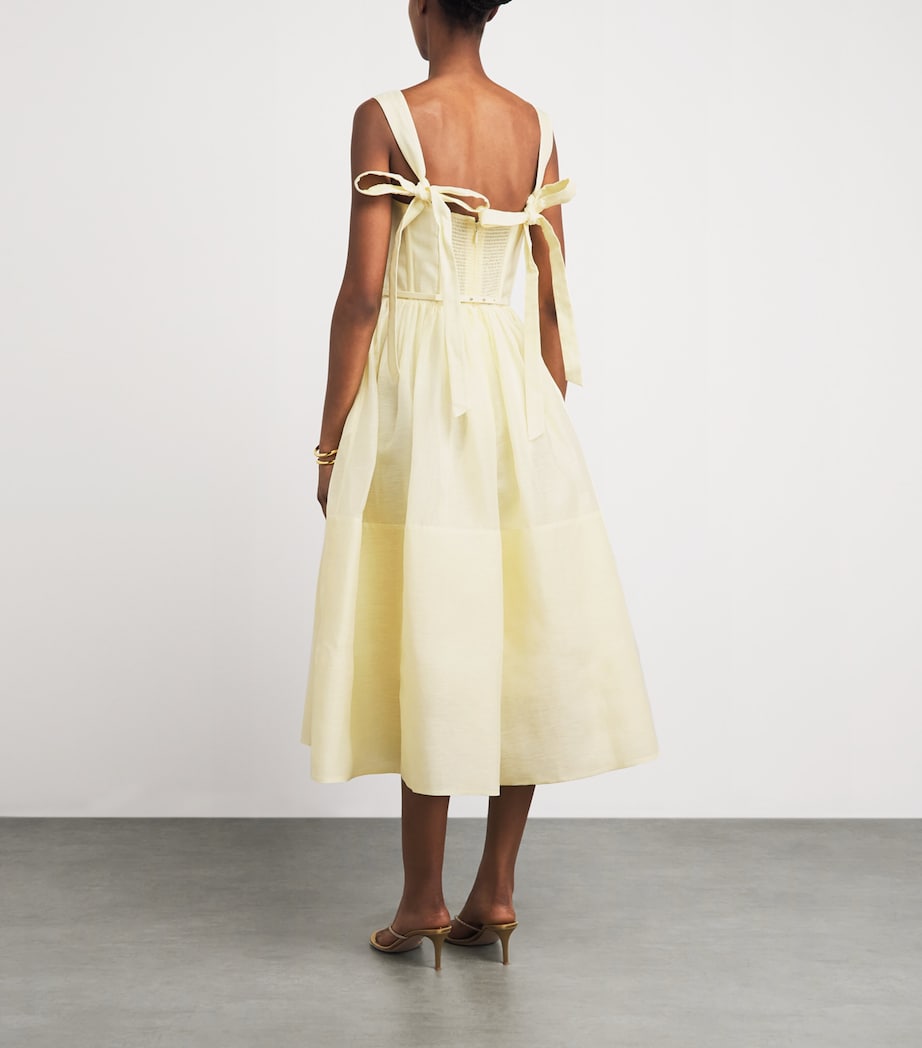 Zimmermann Womens Linen-Silk Belted Midi Dress Lemon Image 4