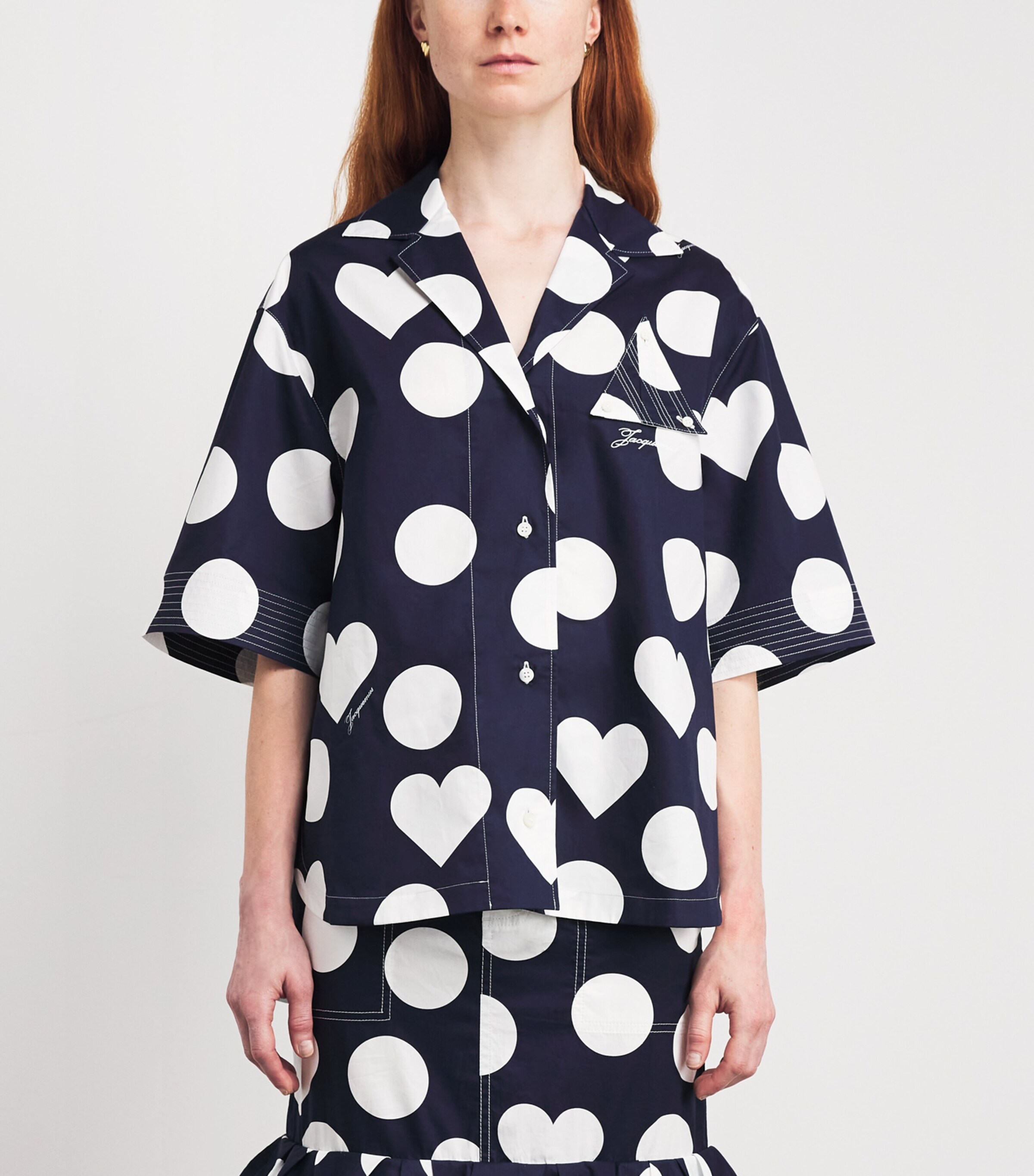 Jacquemus Womens Cotton Polka Dot Marin Shirt Dots Heart Navy Image 4